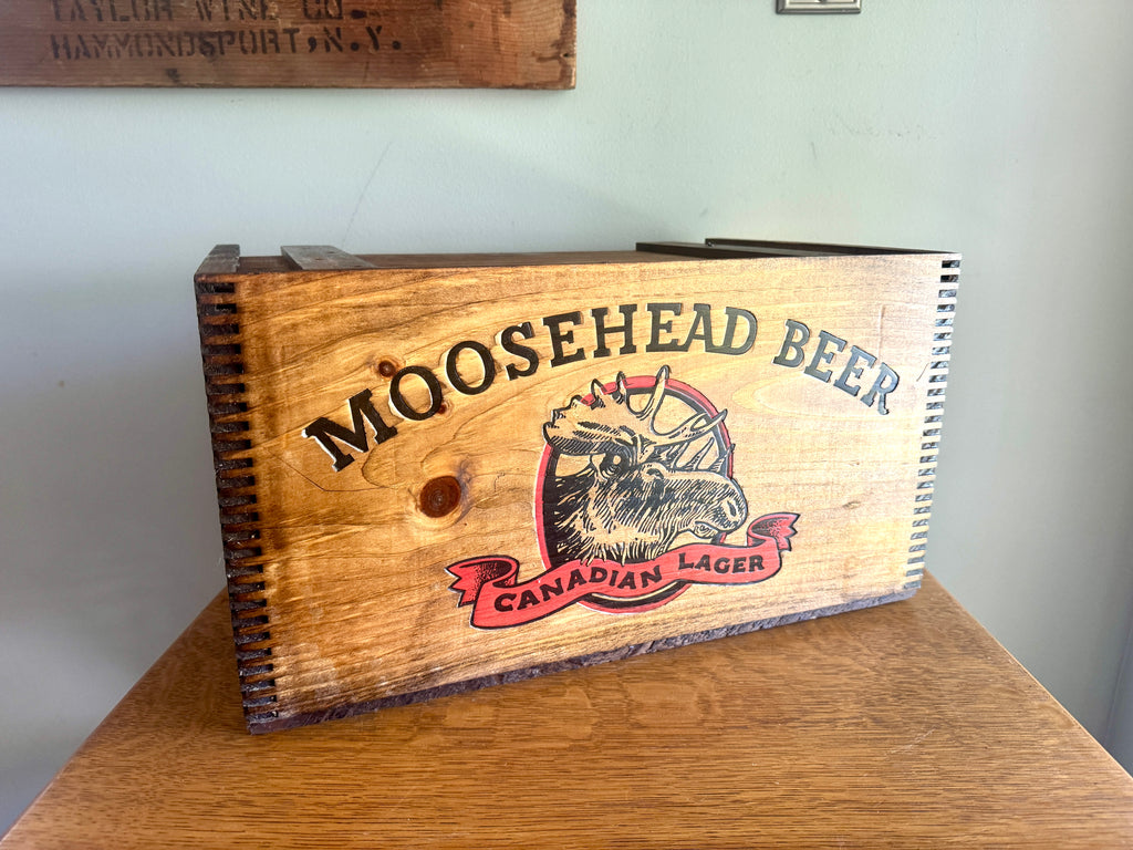 Moosehead Beer Wooden Crate ~ Wood Checkerboard Lid Crate Box ~ Canadian Beer Crate
