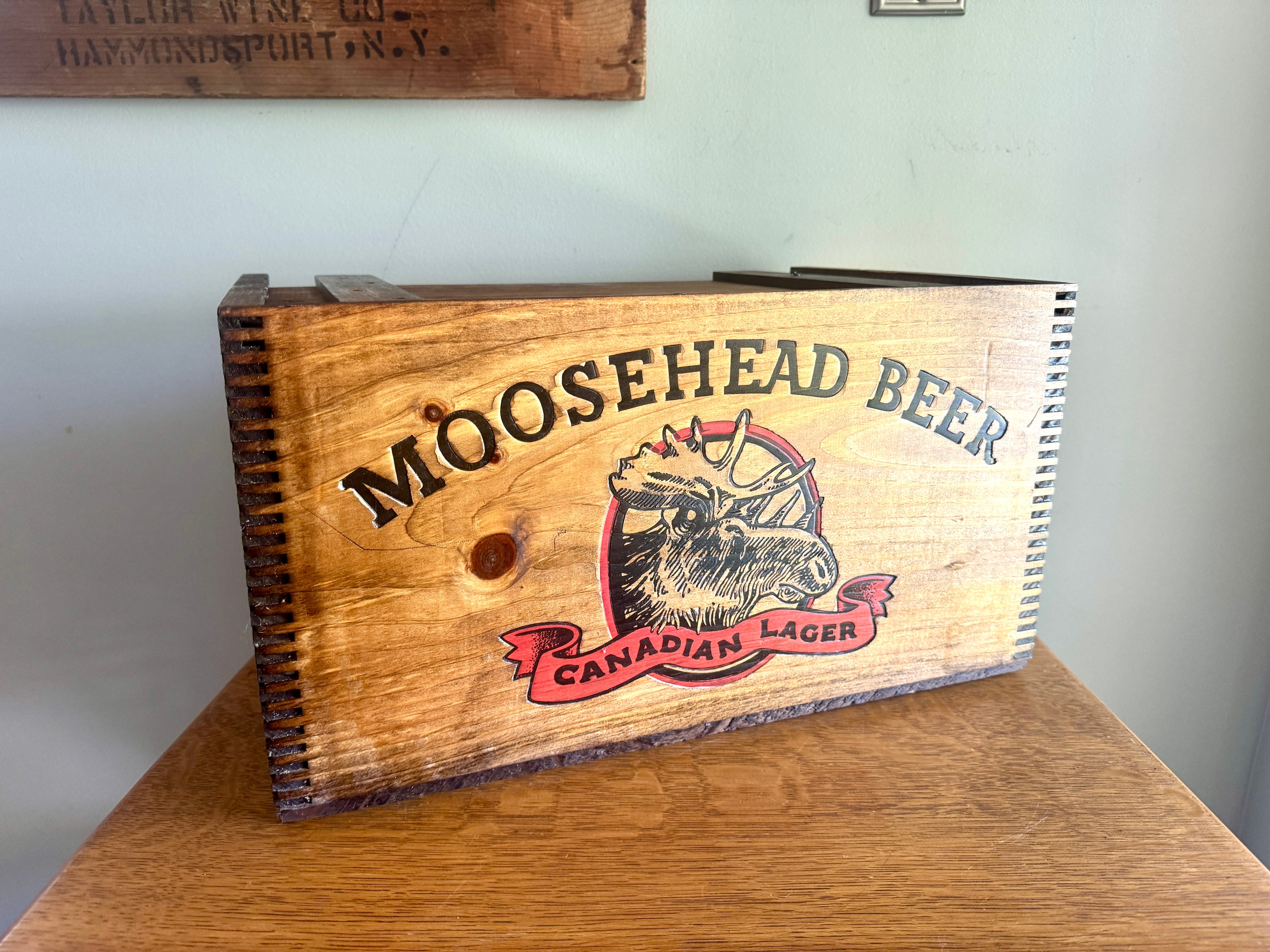Moosehead Beer Wooden Crate ~ Wood Checkerboard Lid Crate Box ~ Canadian Beer Crate