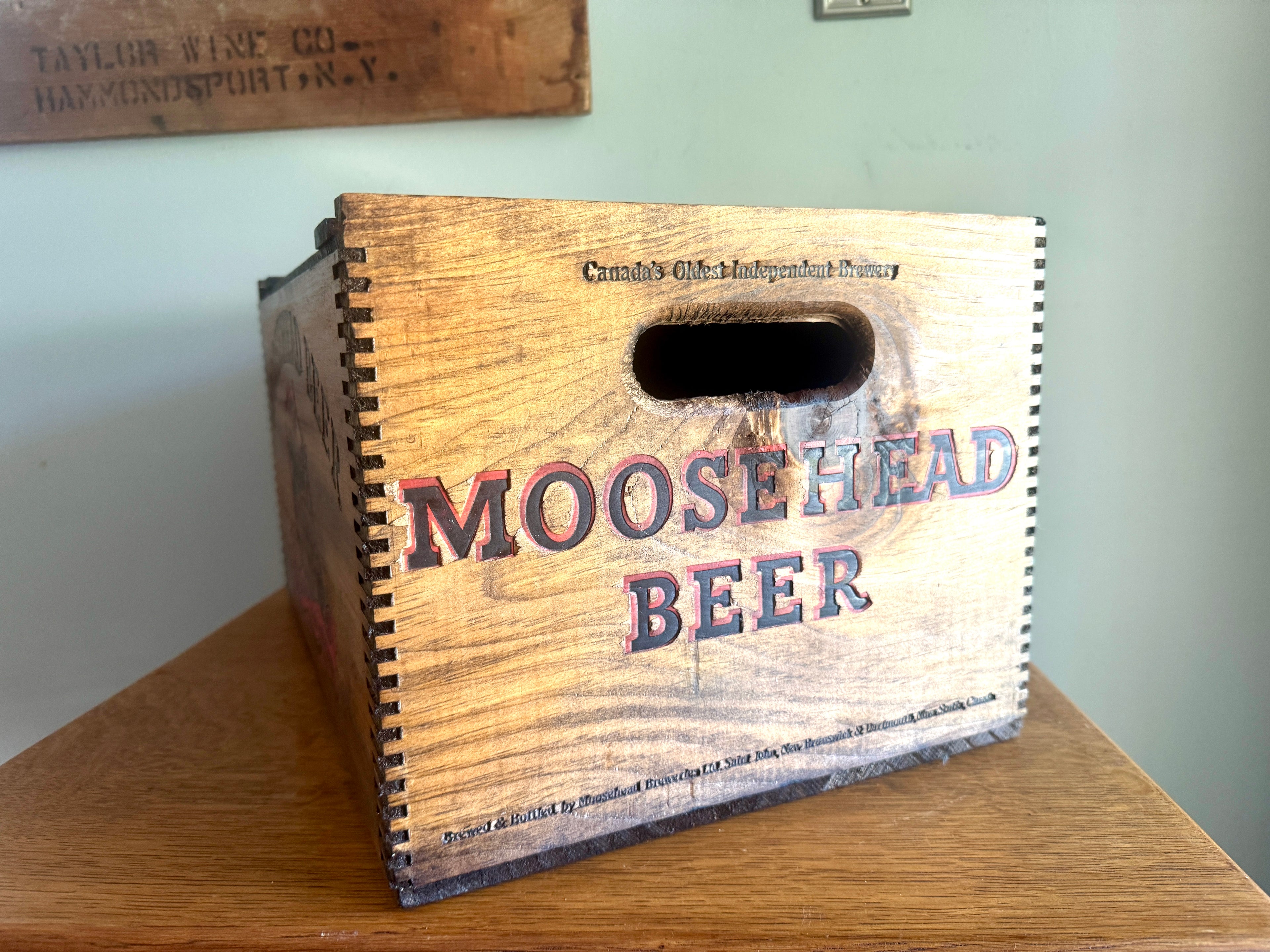 Moosehead Beer Wooden Crate ~ Wood Checkerboard Lid Crate Box ~ Canadian Beer Crate