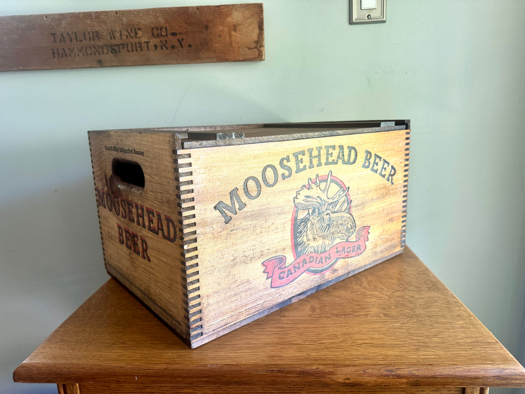 Moosehead Beer Wooden Crate ~ Wood Checkerboard Lid Crate Box ~ Canadian Beer Crate
