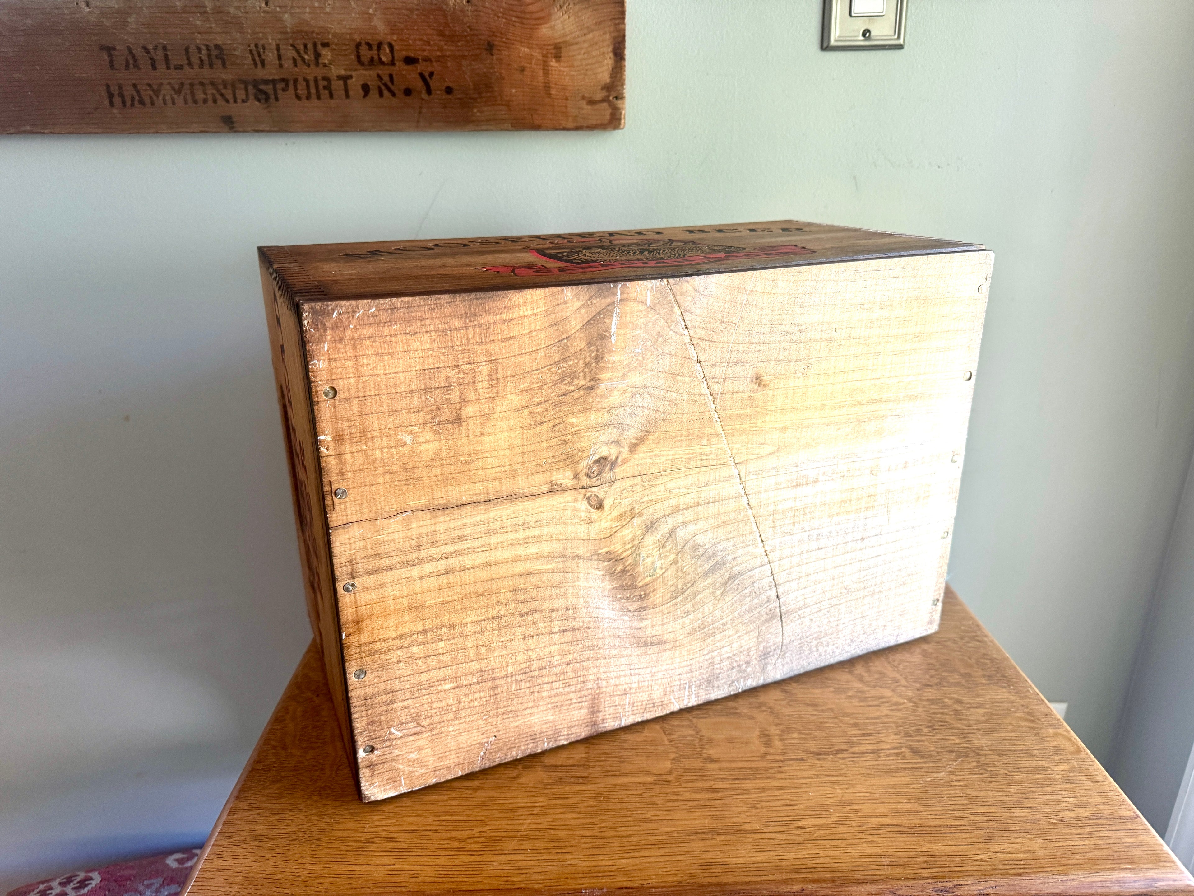 Moosehead Beer Wooden Crate ~ Wood Checkerboard Lid Crate Box ~ Canadian Beer Crate