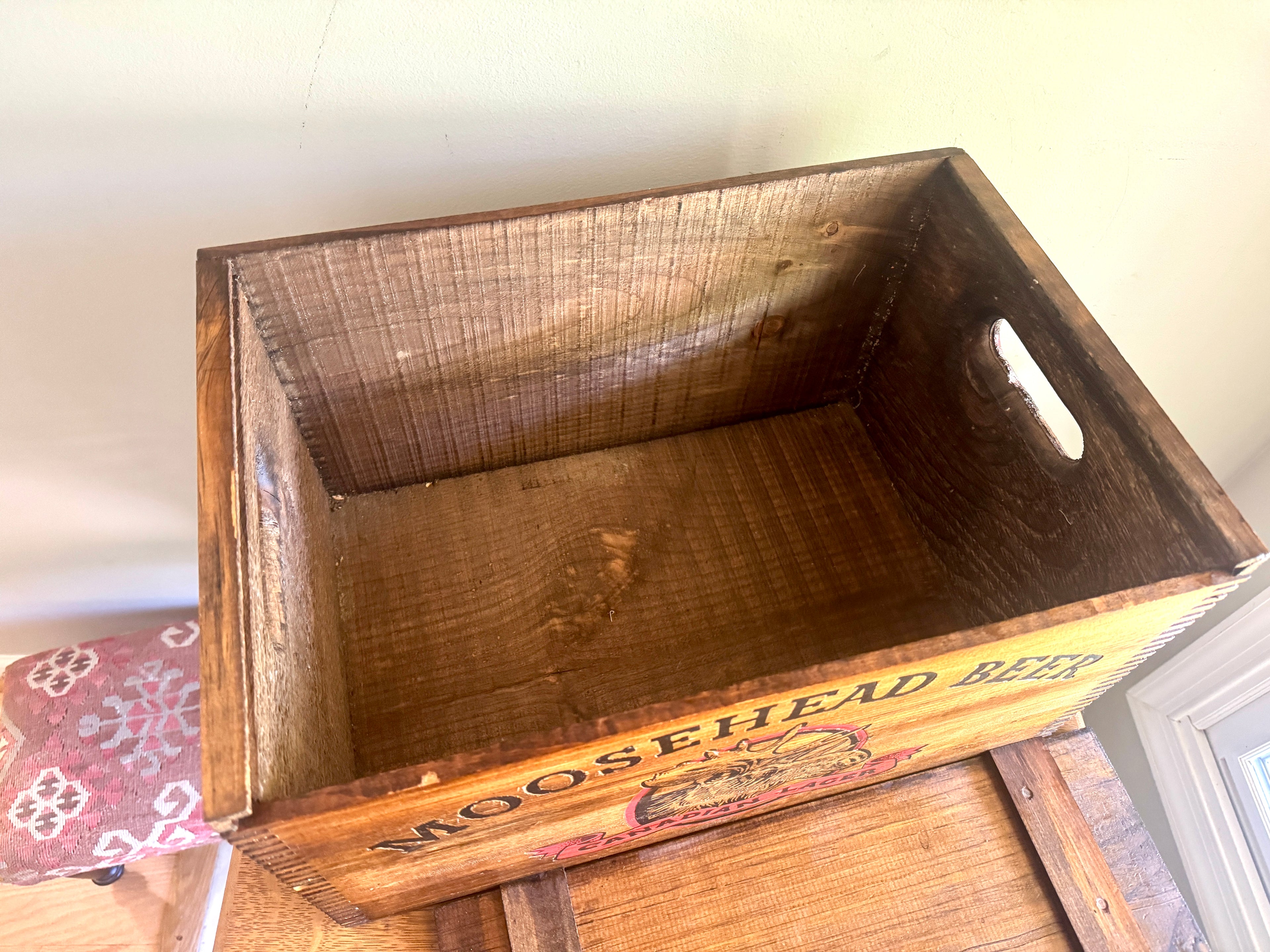 Moosehead Beer Wooden Crate ~ Wood Checkerboard Lid Crate Box ~ Canadian Beer Crate