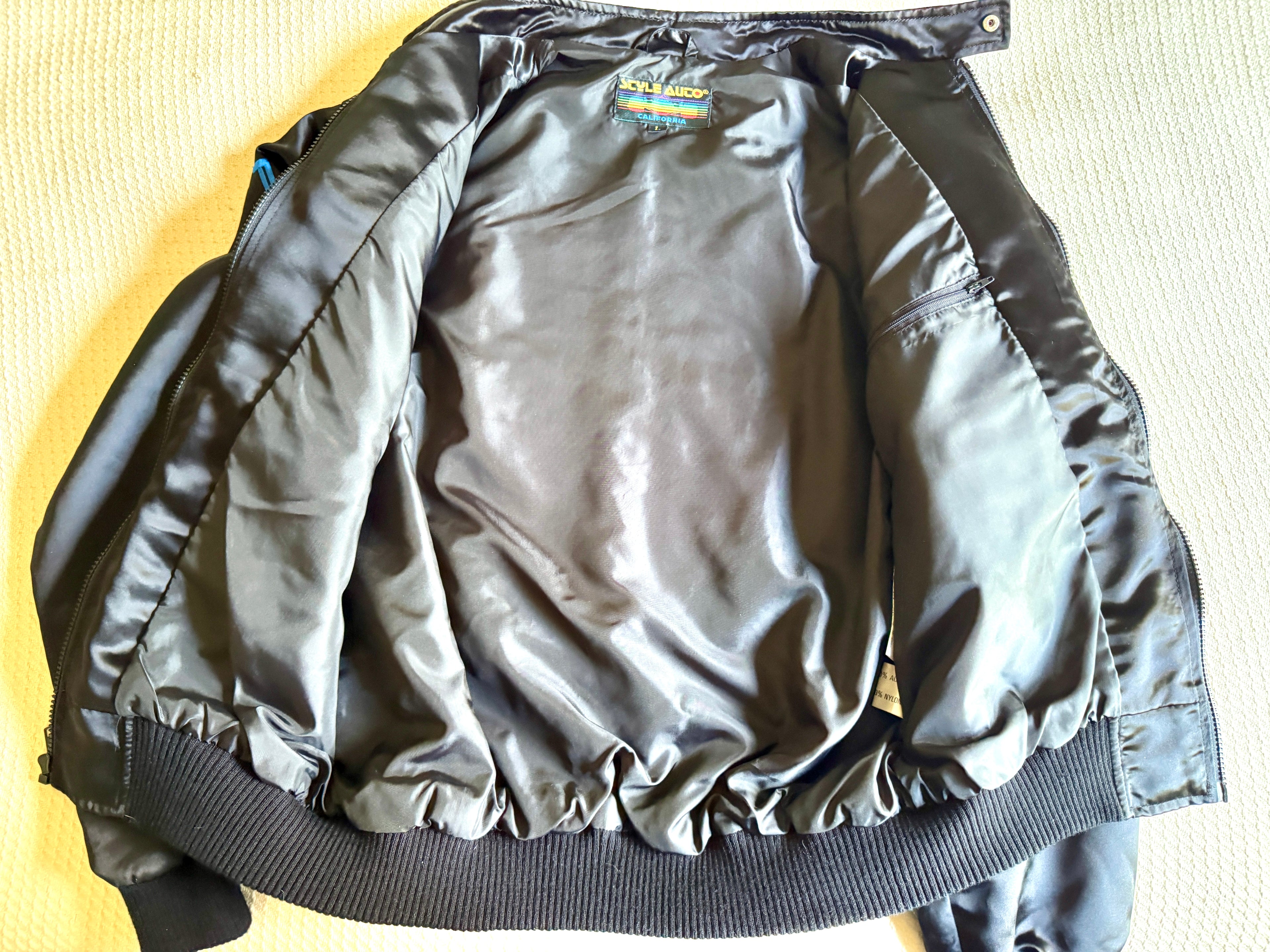 Vtg Porsche Satin Racing Bomber Jacket ~ Black Style Auto Competition Porsche Jacket ~ Size L