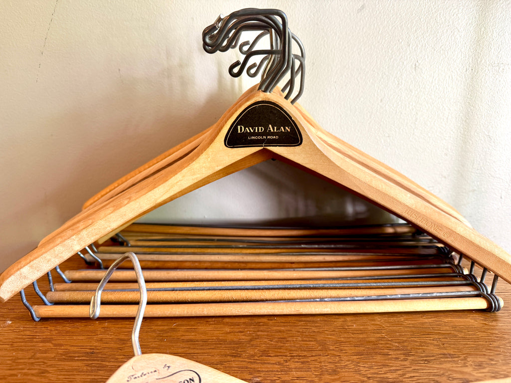 Vtg Lot of 12 Batts Wishbone Wooden Hangers ~ Advertisement Wood Hangers
