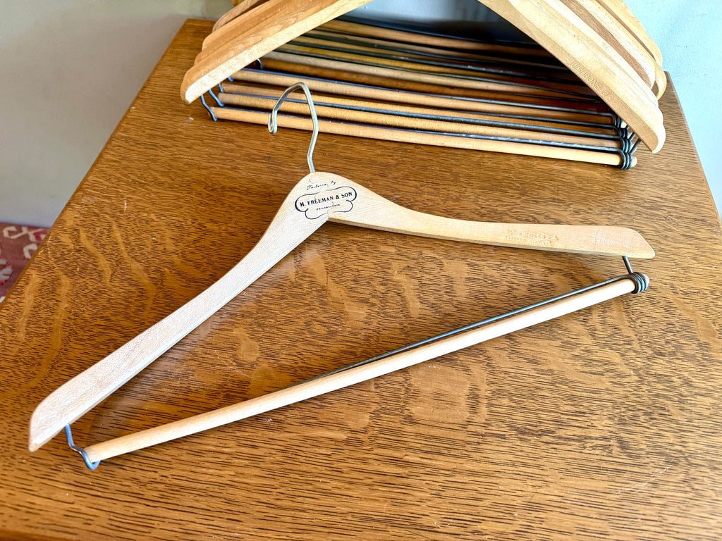 Vtg Lot of 12 Batts Wishbone Wooden Hangers ~ Advertisement Wood Hangers