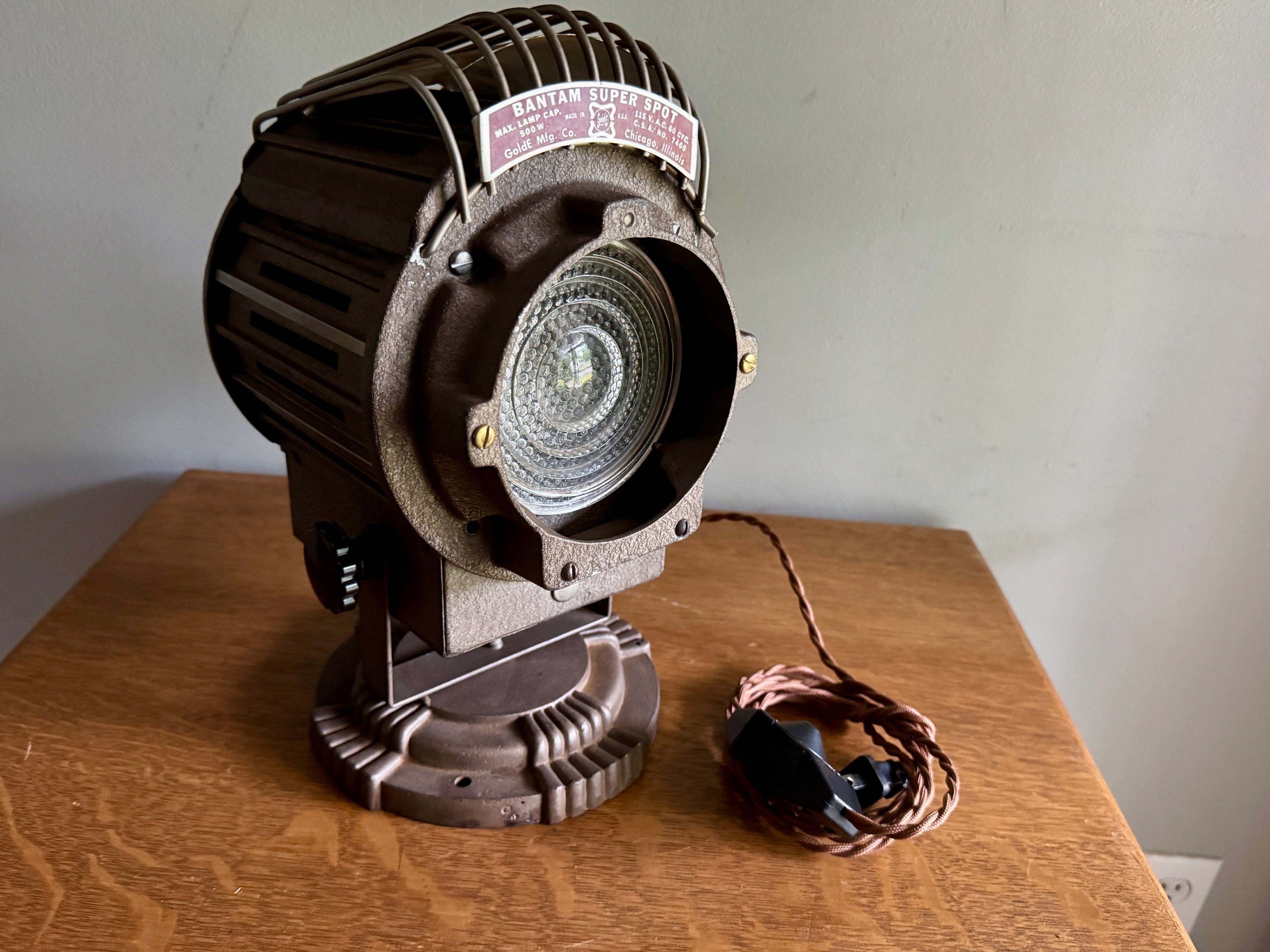 1950s Repurposed Bantam Super Spot Theatre Light by Golde Mfg. Co. Chicago ~ Stage Light Desk Lamp