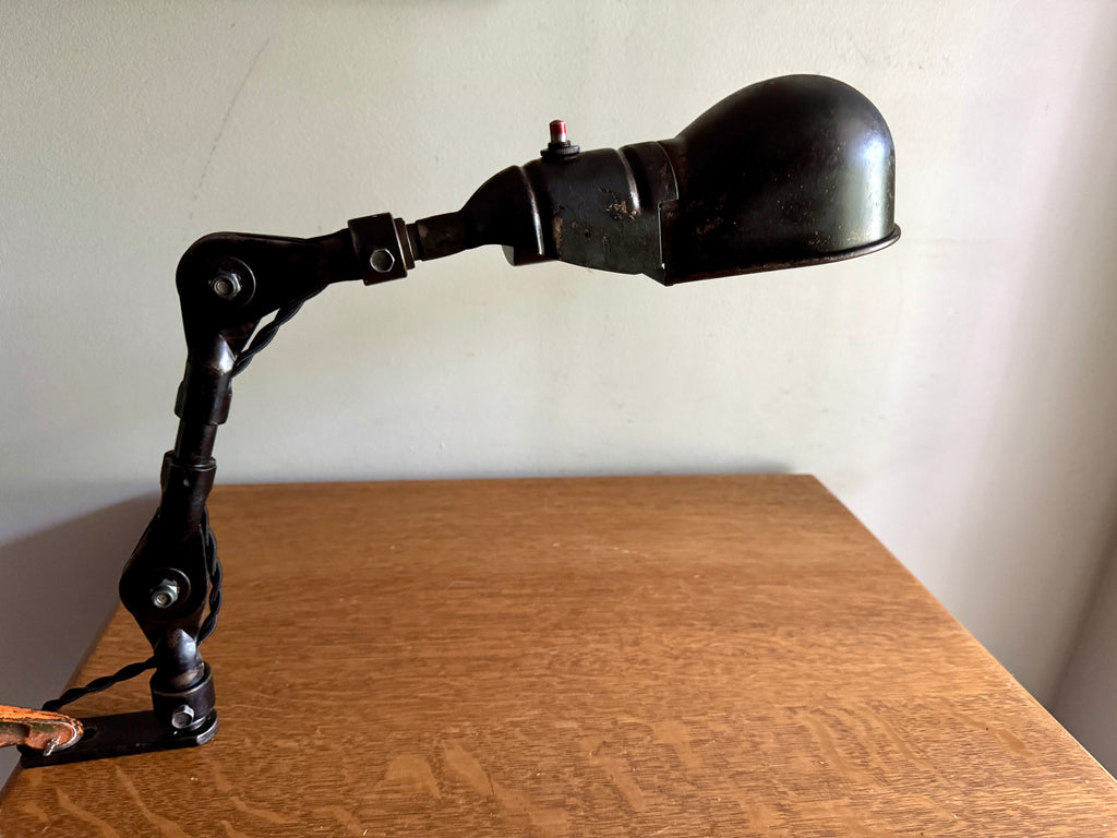 1930s Industrial Screw On Adjustable Task Desk Lamp by Fostoria American Design ~ Distressed Shop Lamp