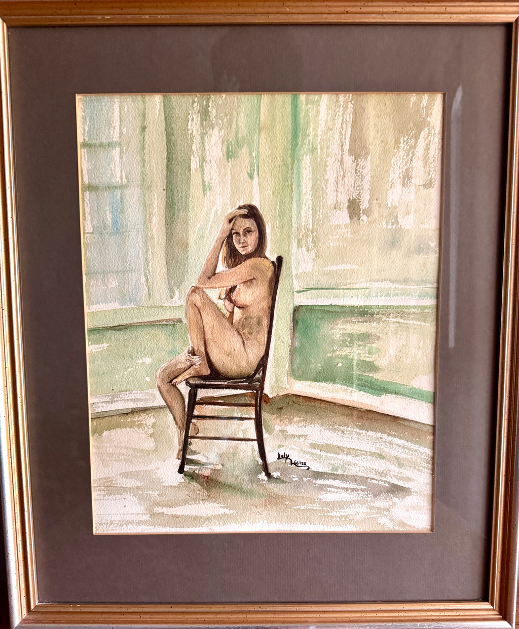 Vtg Framed Nude Expressionist Female Study Watercolor Painting Signed By Loly Weiss