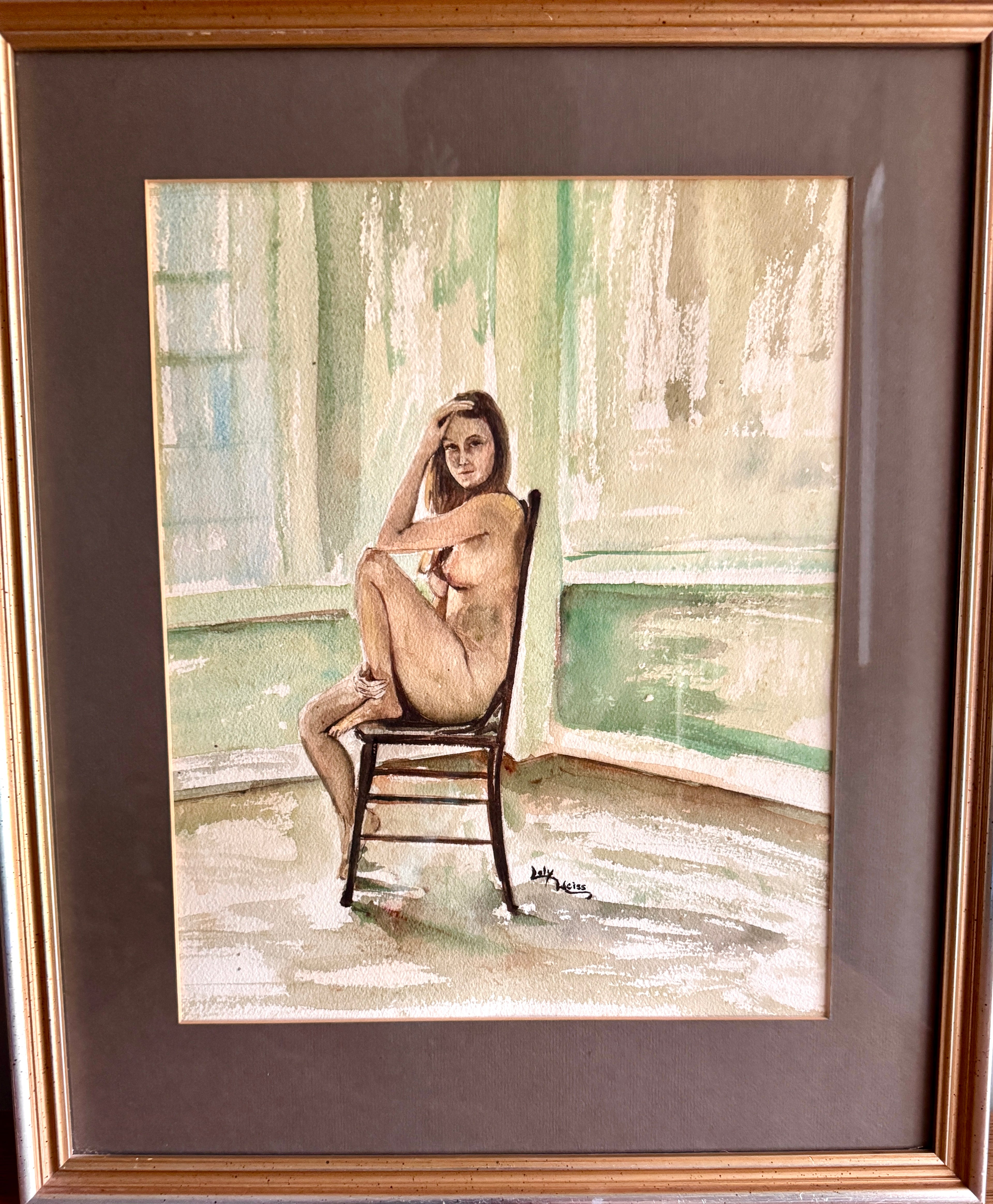 Vtg Framed Nude Expressionist Female Study Watercolor Painting Signed By Loly Weiss