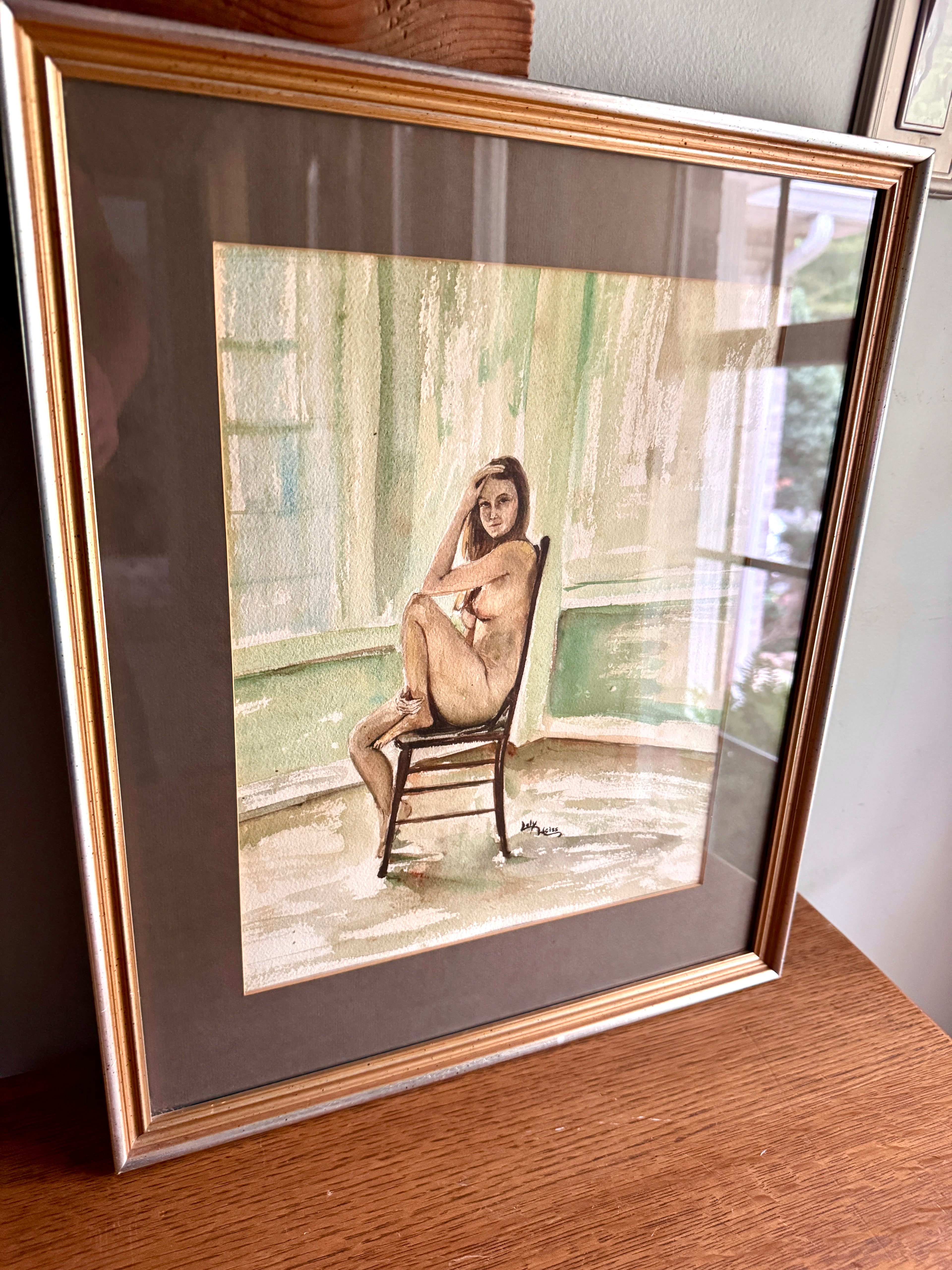 Vtg Framed Nude Expressionist Female Study Watercolor Painting Signed By Loly Weiss