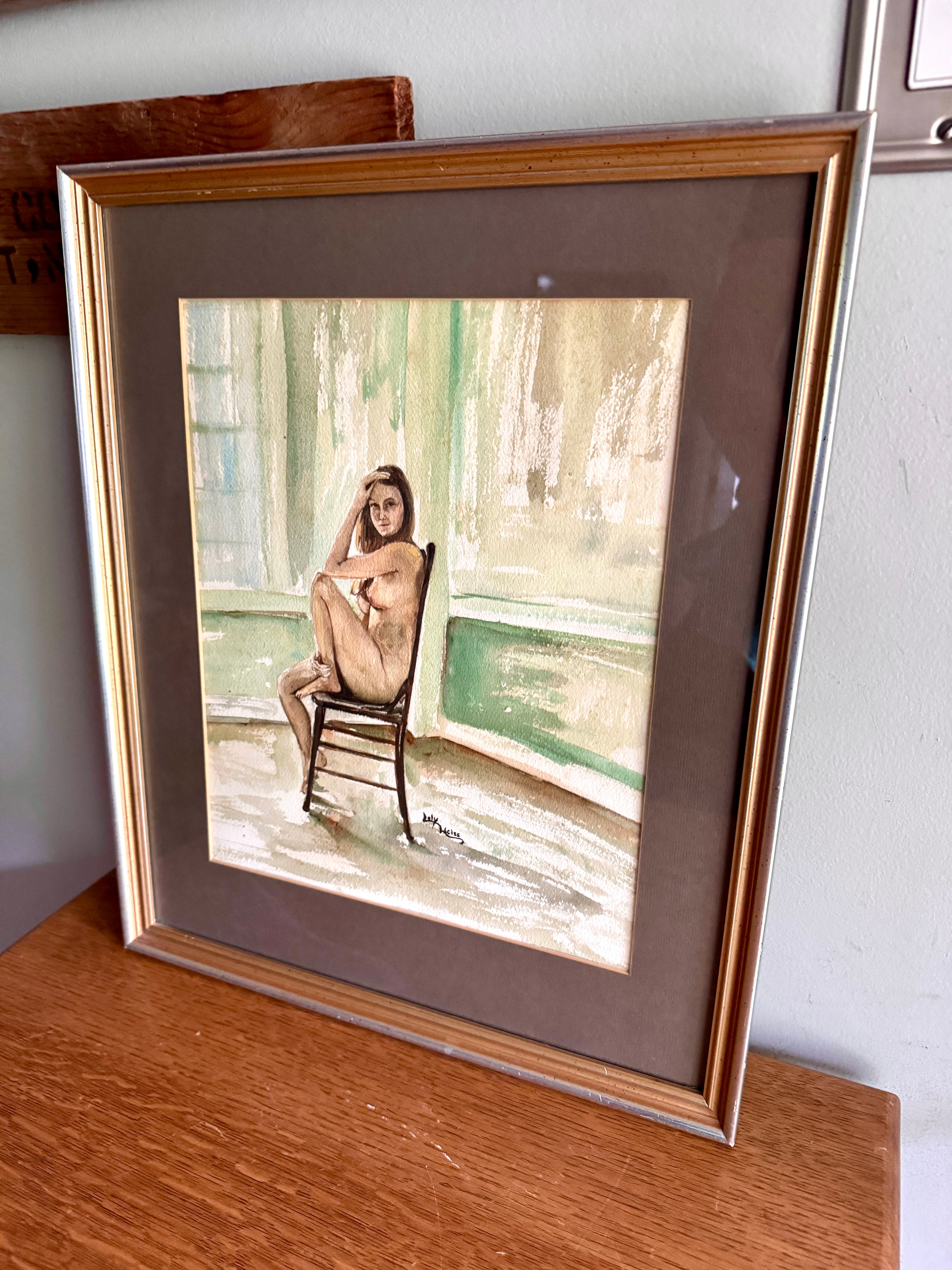 Vtg Framed Nude Expressionist Female Study Watercolor Painting Signed By Loly Weiss