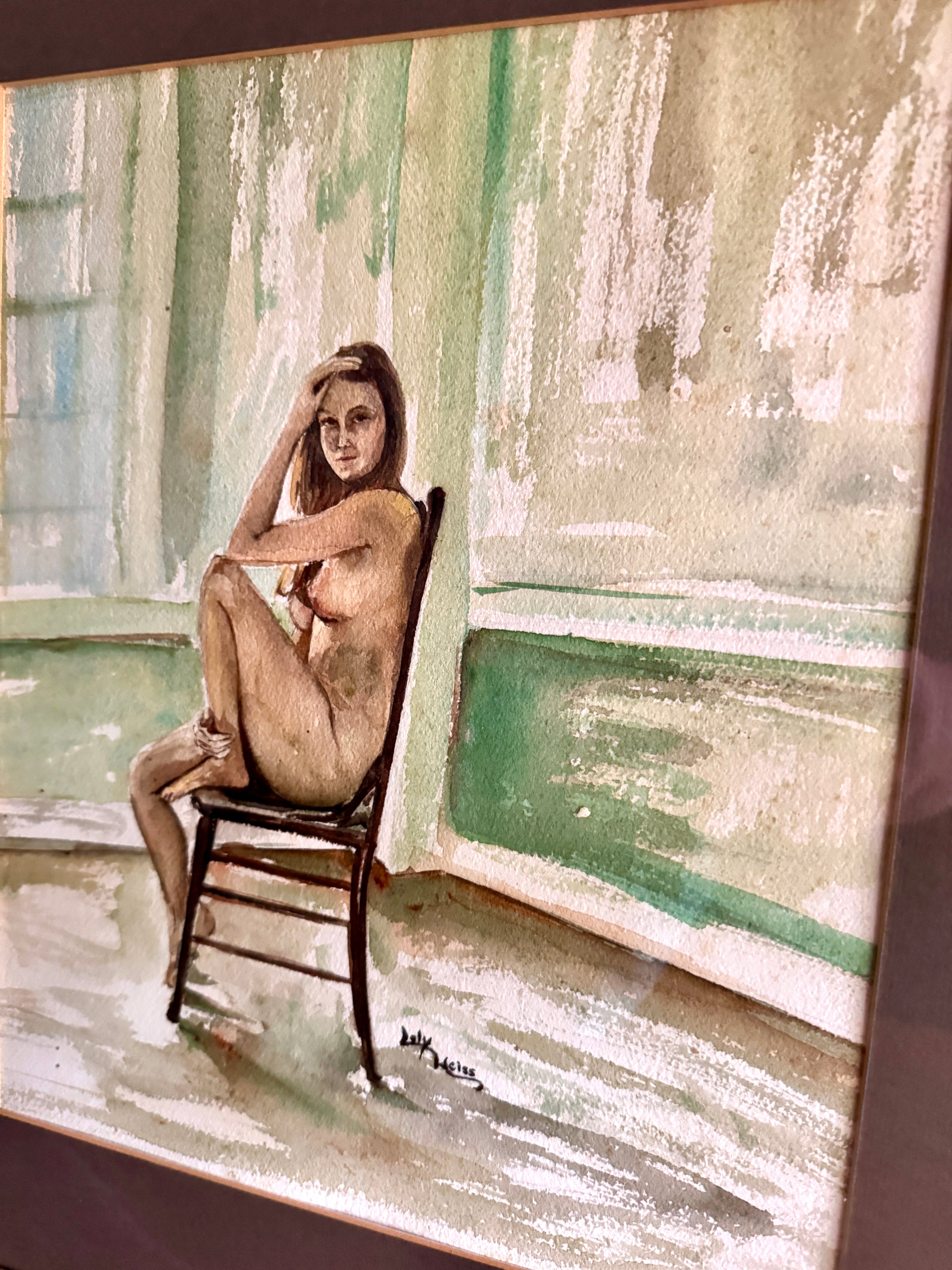Vtg Framed Nude Expressionist Female Study Watercolor Painting Signed By Loly Weiss