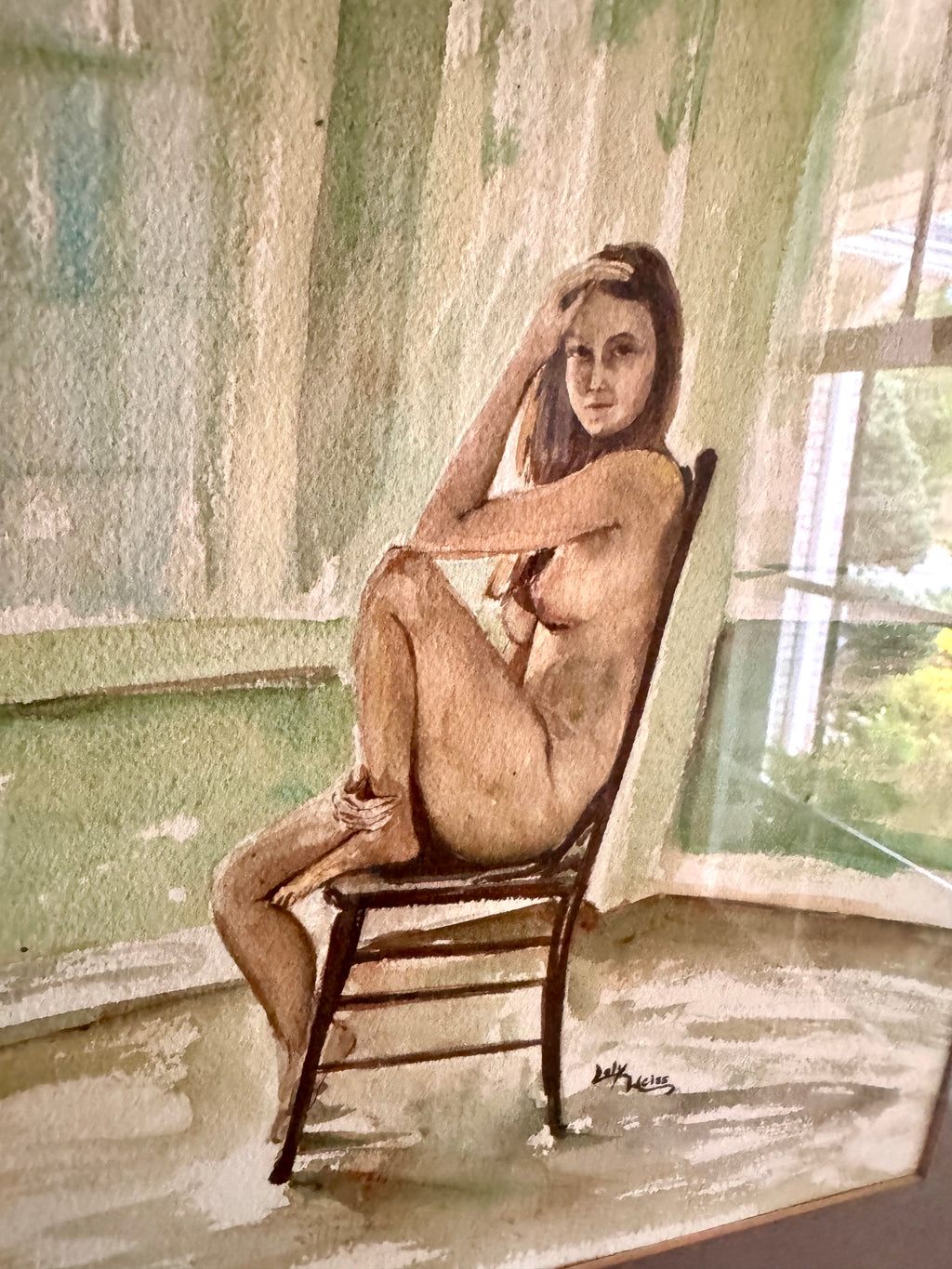 Vtg Framed Nude Expressionist Female Study Watercolor Painting Signed By Loly Weiss