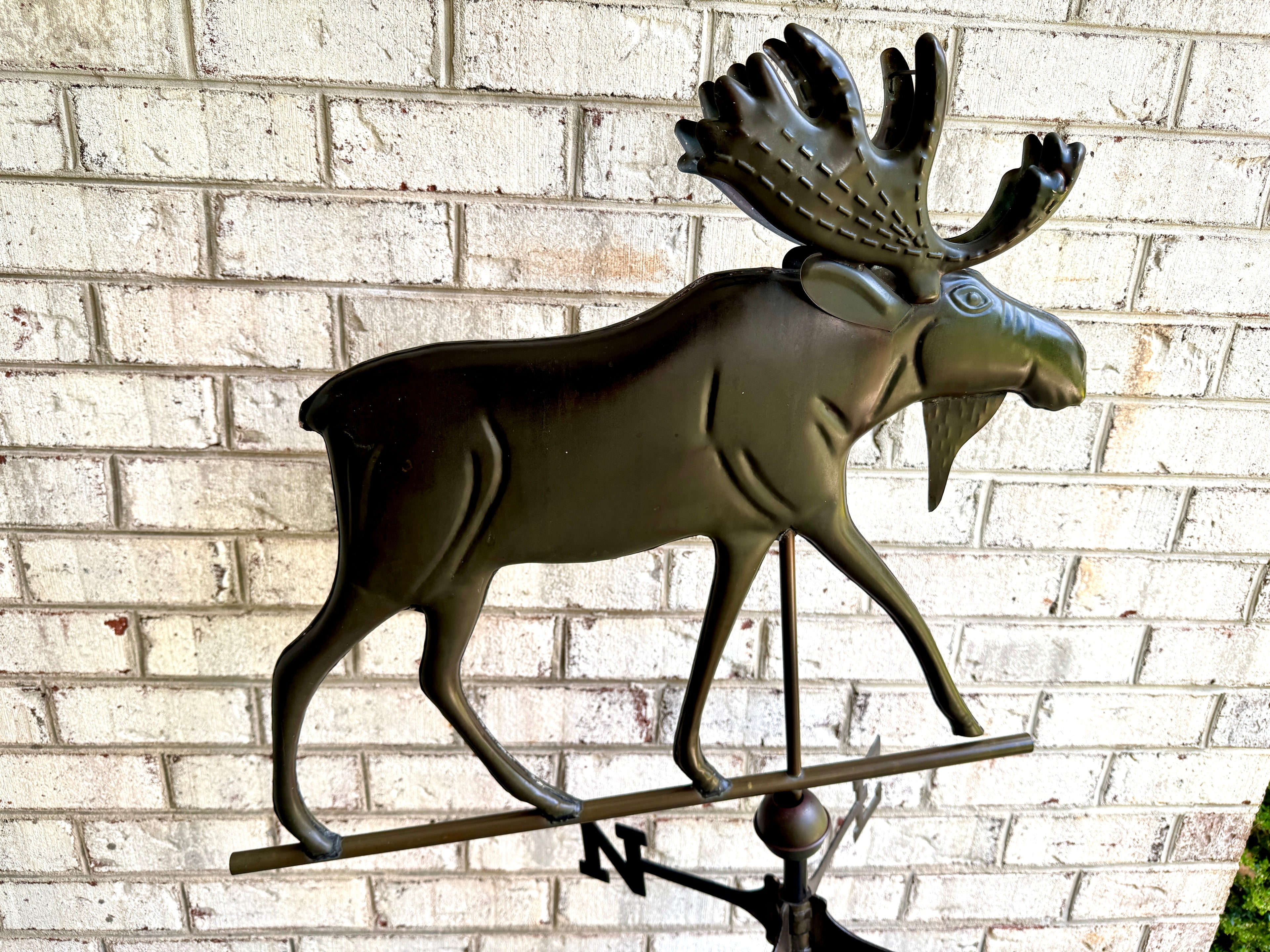 Vtg Copper Moose 3 Dimensional Weathervane ~ Large Moose Copper Patina Weathervane