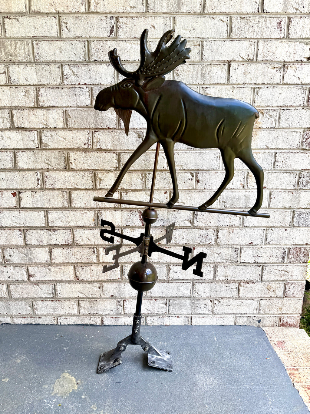 Vtg Copper Moose 3 Dimensional Weathervane ~ Large Moose Copper Patina Weathervane