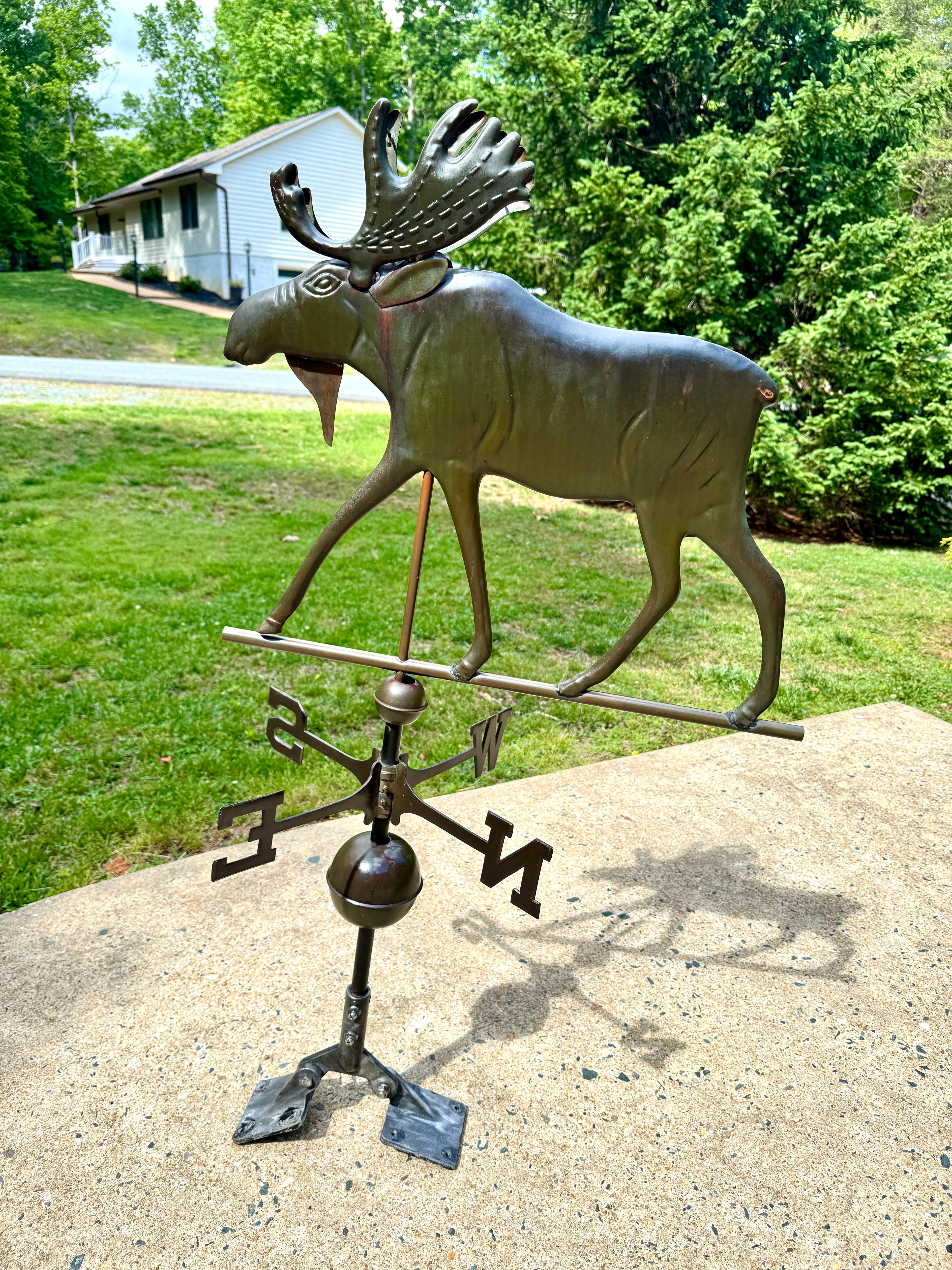 Vtg Copper Moose 3 Dimensional Weathervane ~ Large Moose Copper Patina Weathervane