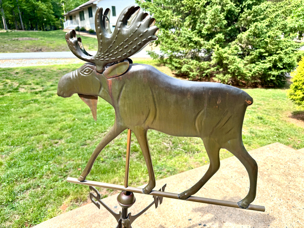 Vtg Copper Moose 3 Dimensional Weathervane ~ Large Moose Copper Patina Weathervane