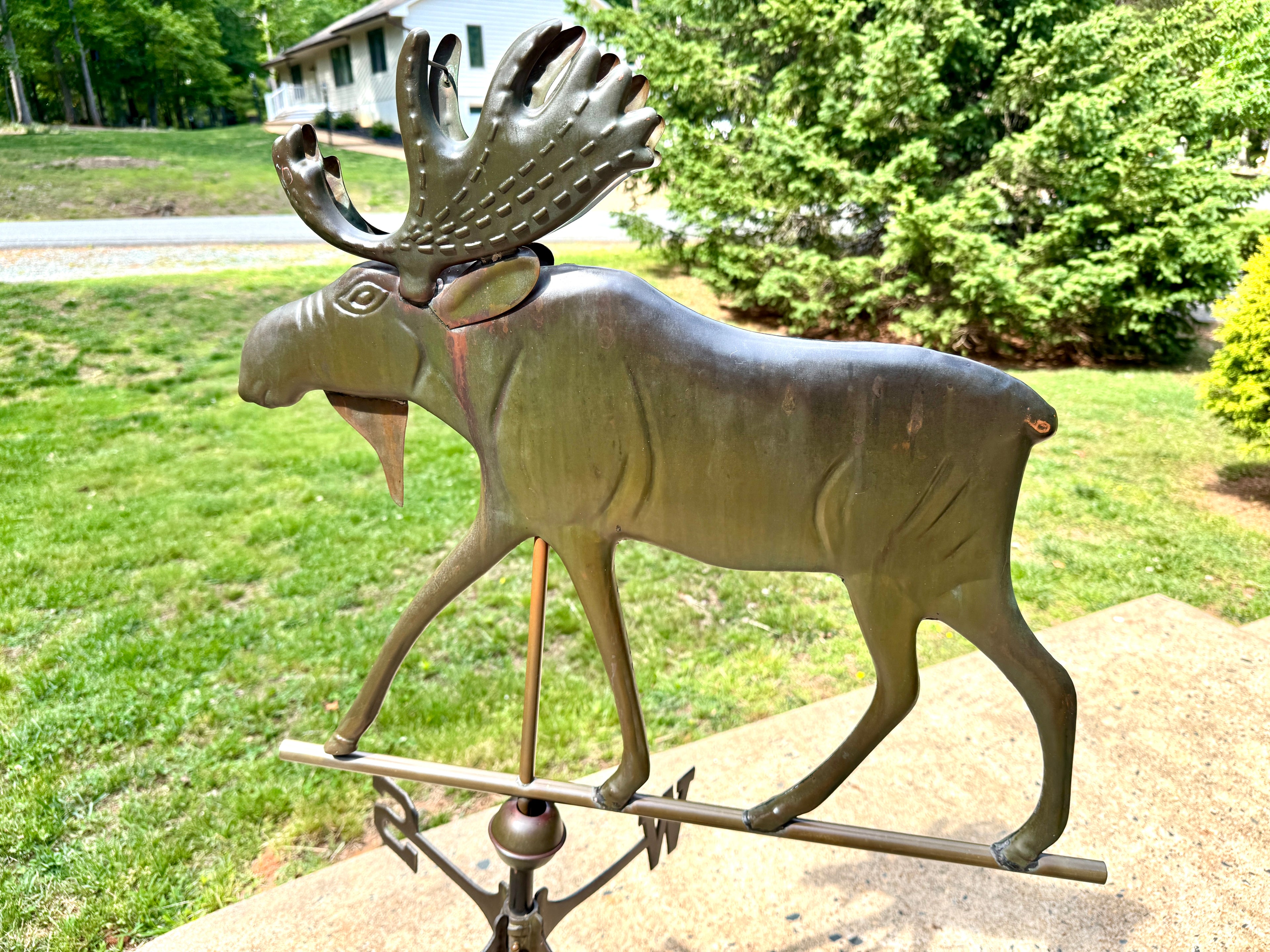 Vtg Copper Moose 3 Dimensional Weathervane ~ Large Moose Copper Patina Weathervane