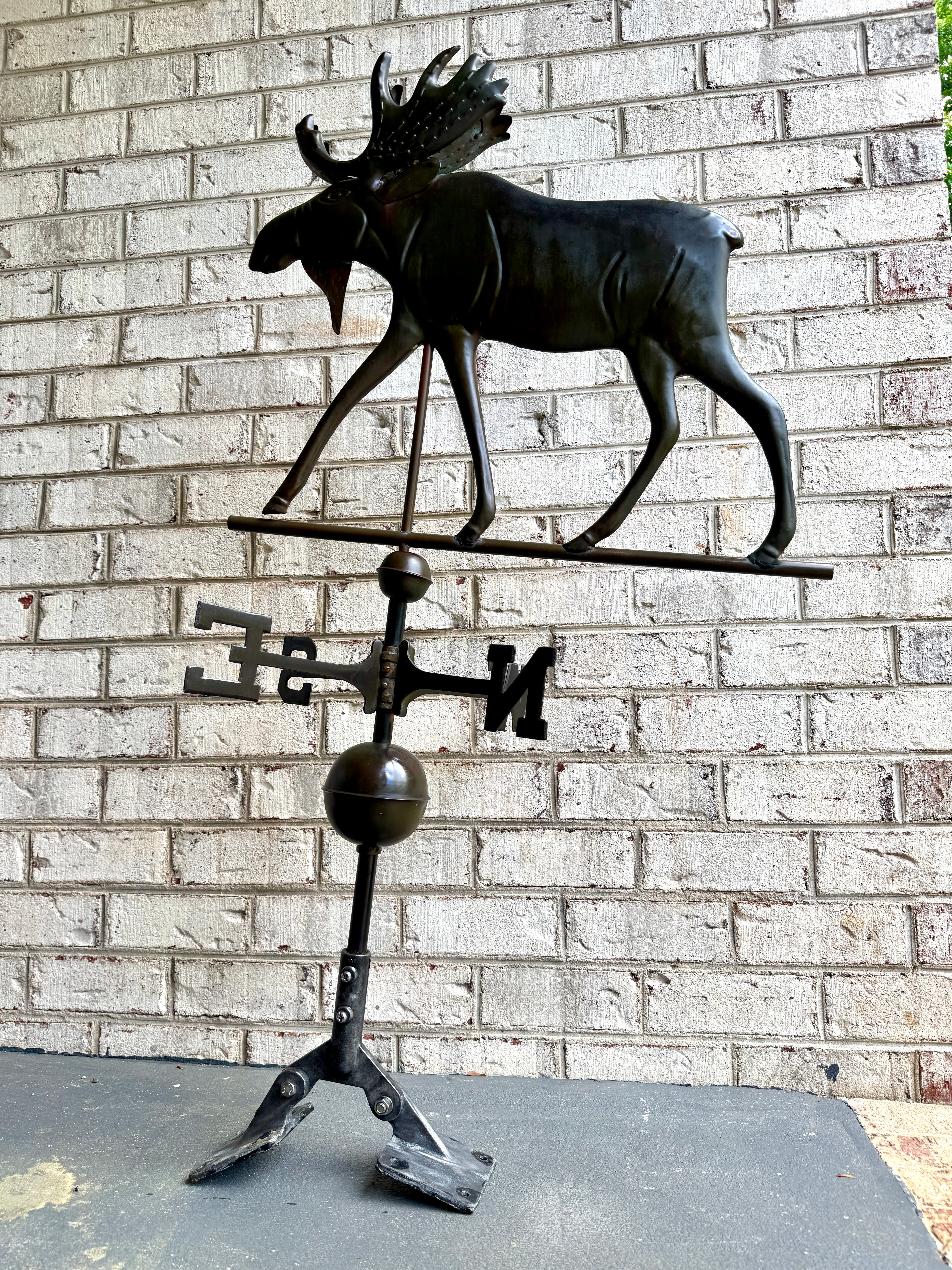 Vtg Copper Moose 3 Dimensional Weathervane ~ Large Moose Copper Patina Weathervane