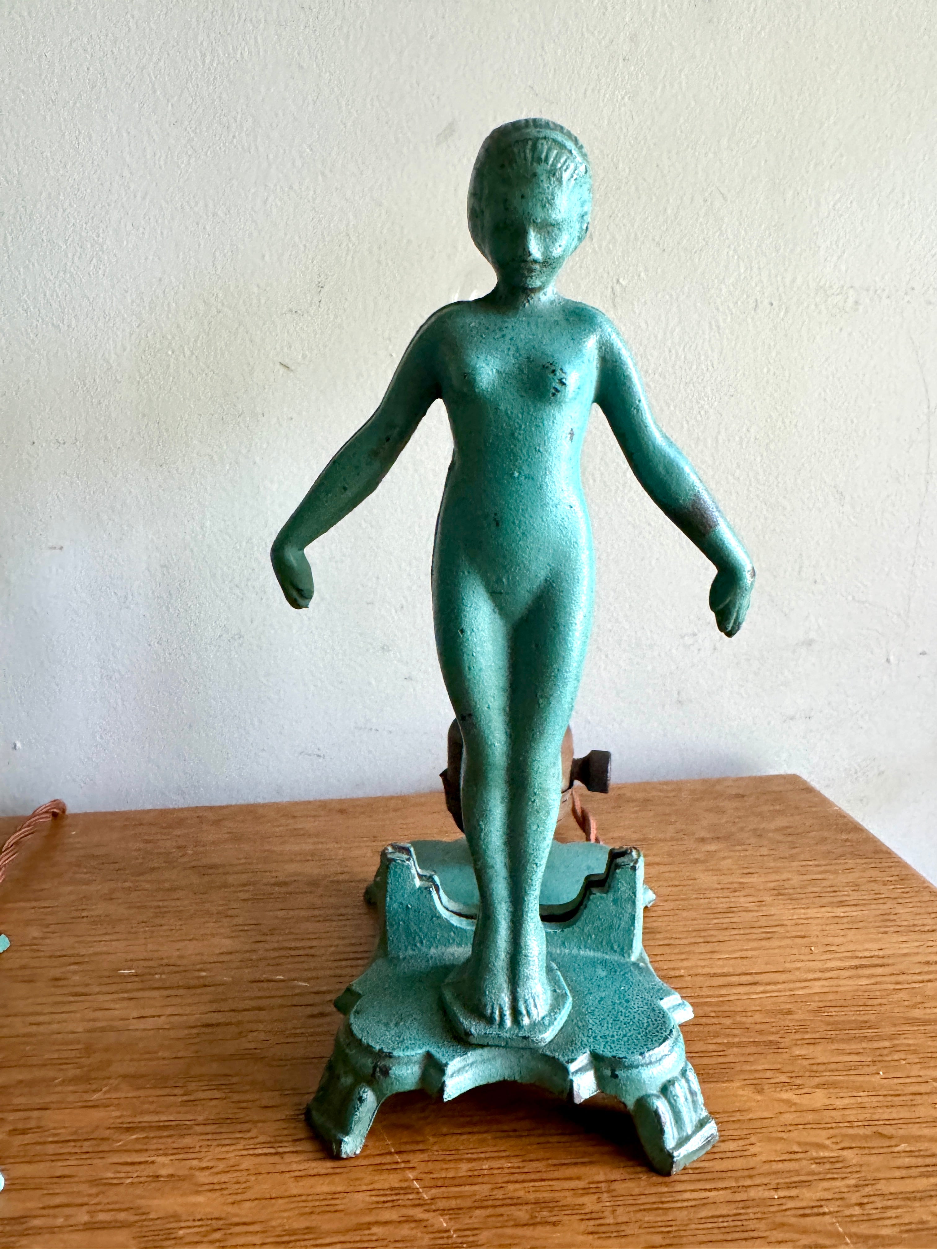 1920's Art Deco Frankart Style Female Figural Lamps ~ Matching Cast Iron Nude Figural Lamps