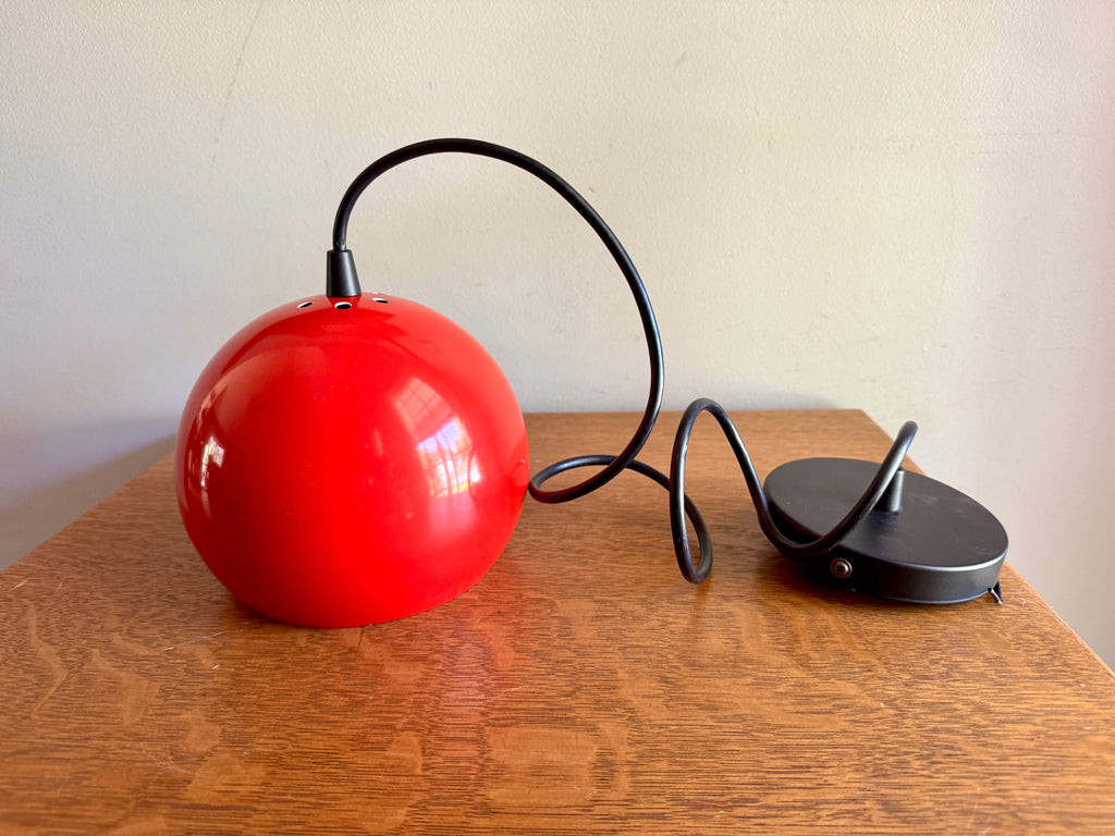 Vtg E.S. Horn Red Enamel Globe Pendant Lamp ~ MCM Pendant Lamp