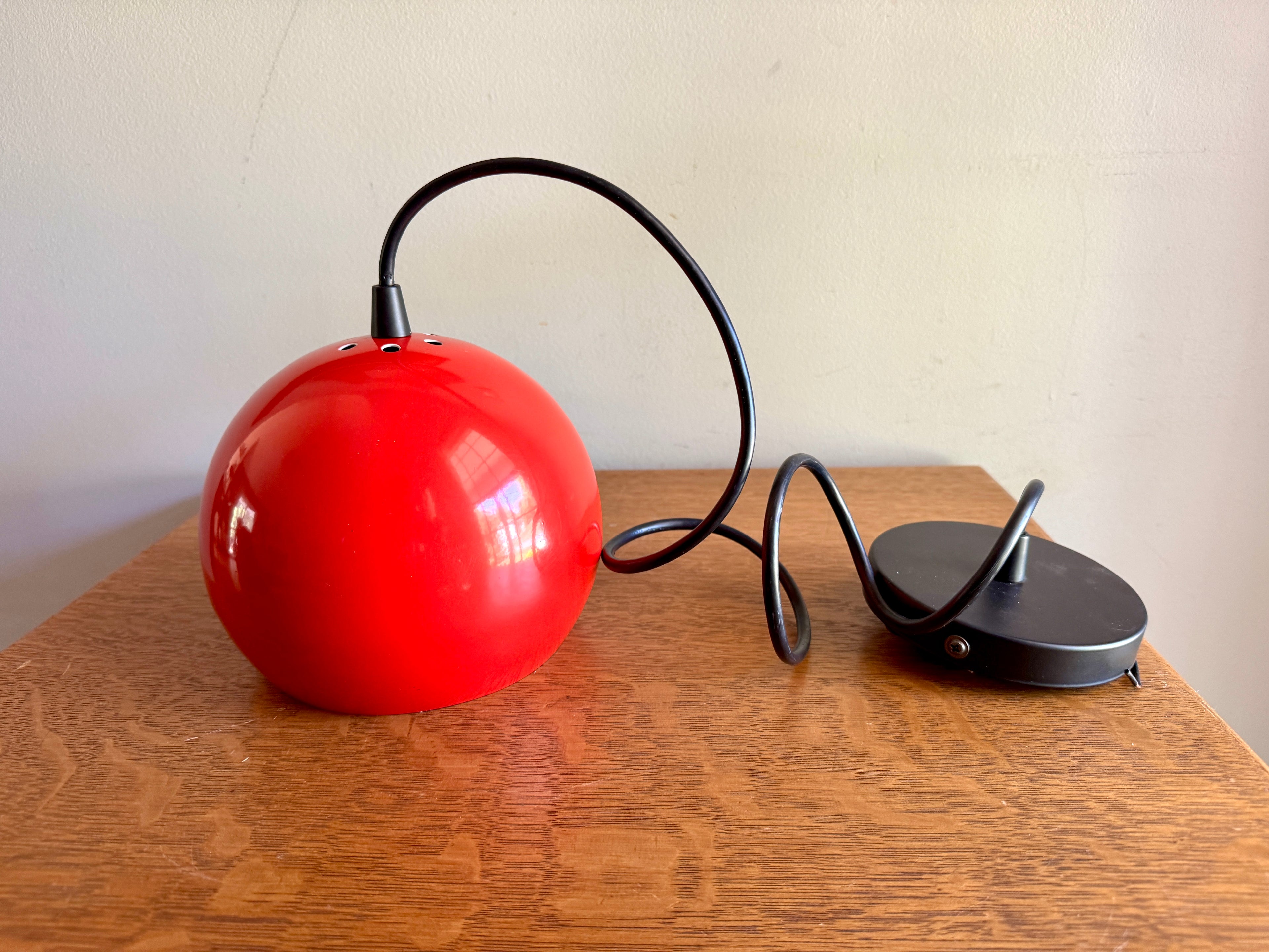 Vtg E.S. Horn Red Enamel Globe Pendant Lamp ~ MCM Pendant Lamp
