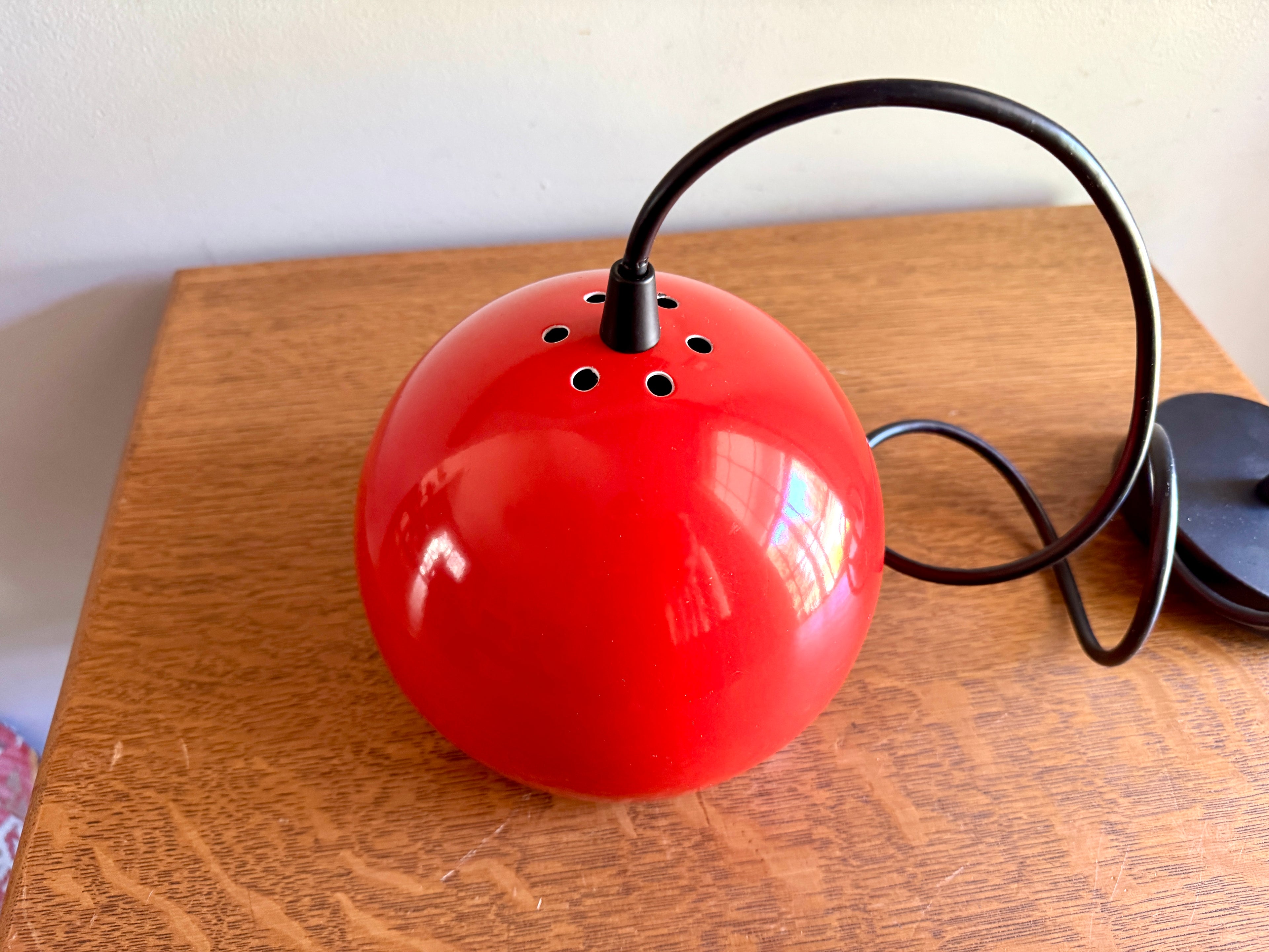 Vtg E.S. Horn Red Enamel Globe Pendant Lamp ~ MCM Pendant Lamp