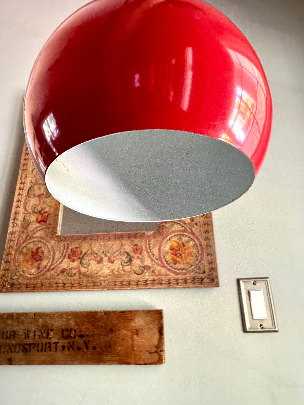 Vtg E.S. Horn Red Enamel Globe Pendant Lamp ~ MCM Pendant Lamp