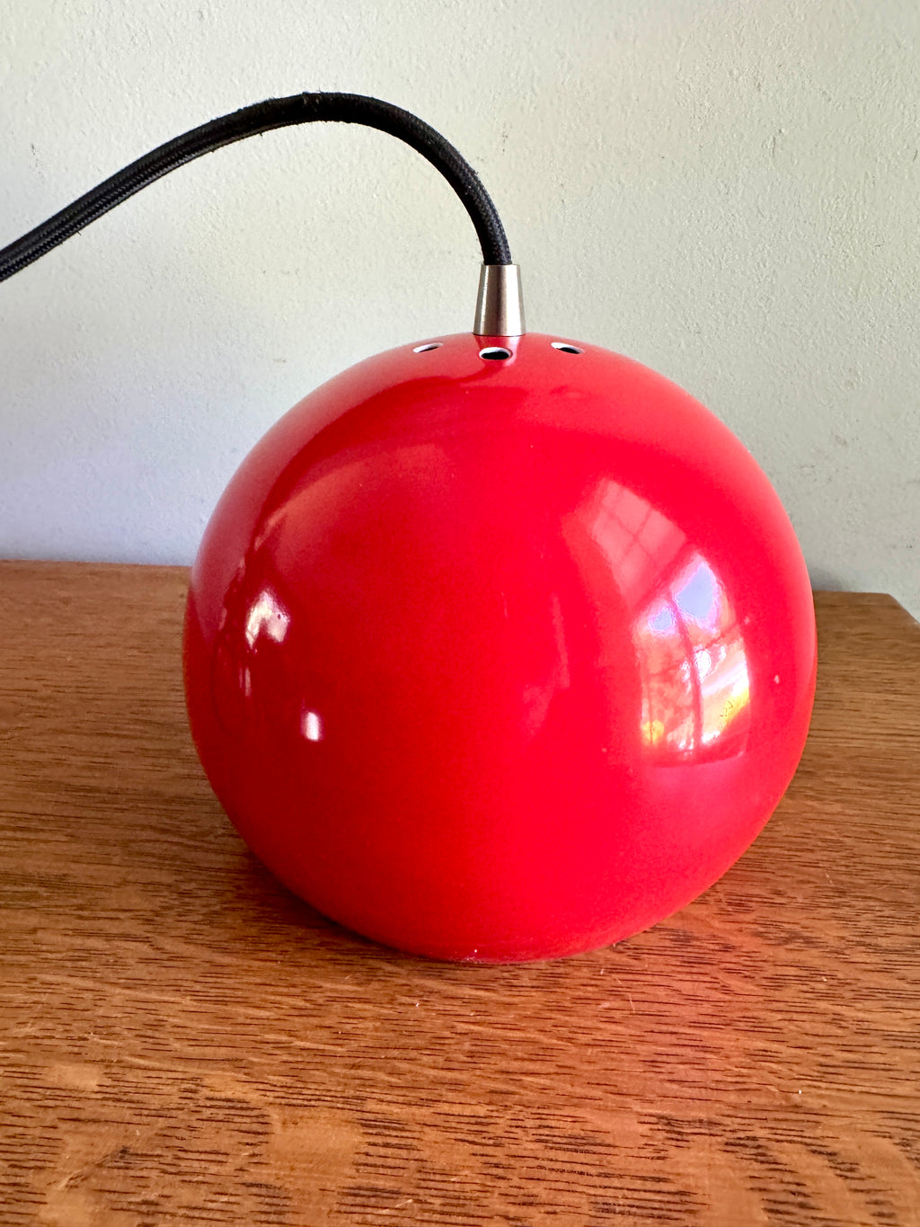 Vtg E.S. Horn Red Enamel Globe Pendant Lamp ~ MCM Pendant Lamp