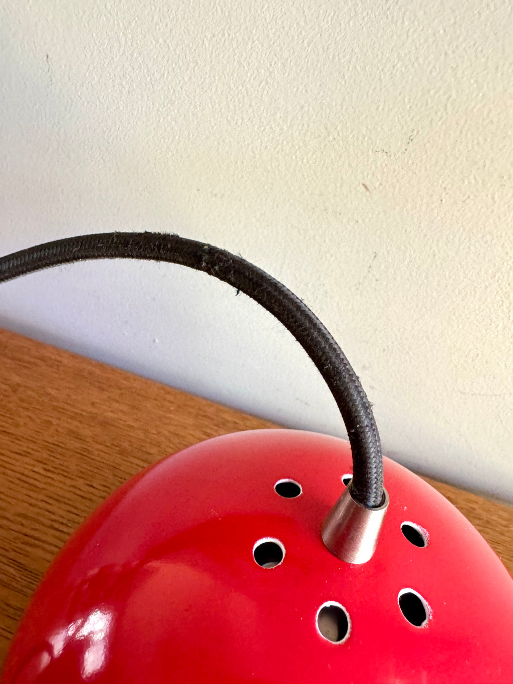 Vtg E.S. Horn Red Enamel Globe Pendant Lamp ~ MCM Pendant Lamp