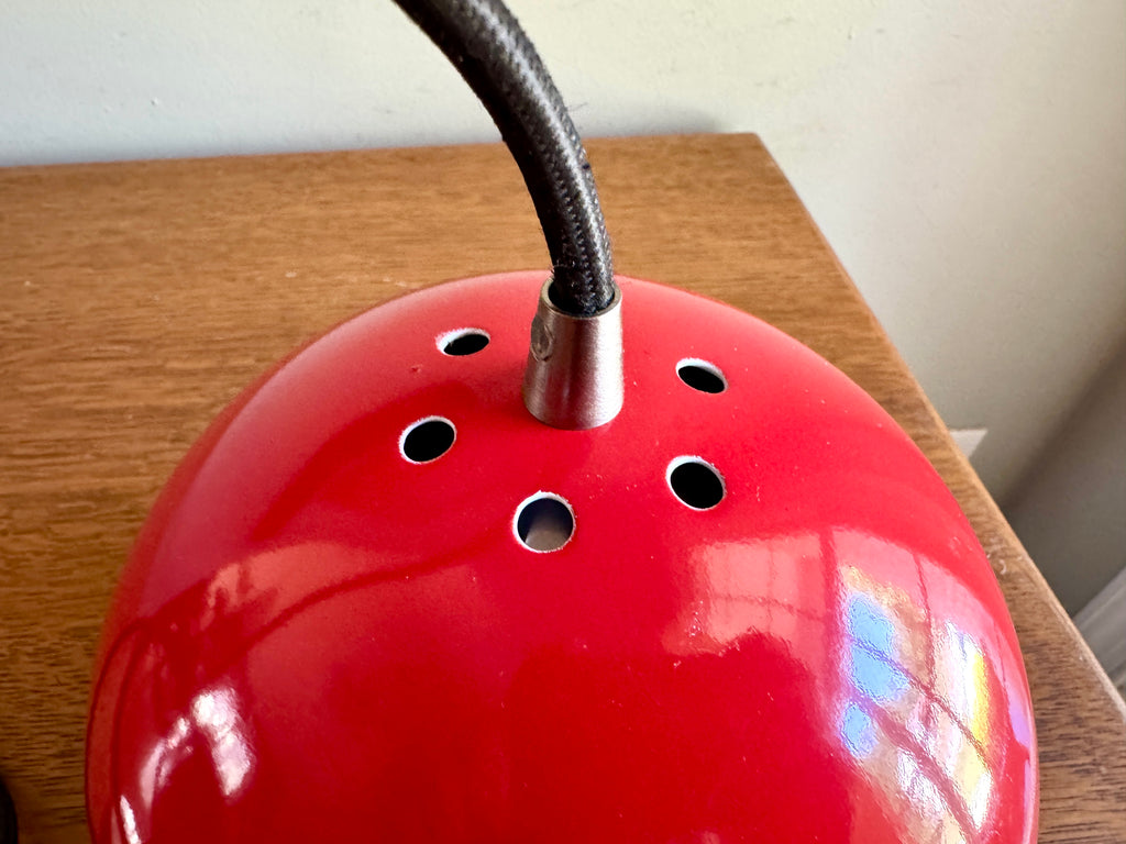 Vtg E.S. Horn Red Enamel Globe Pendant Lamp ~ MCM Pendant Lamp