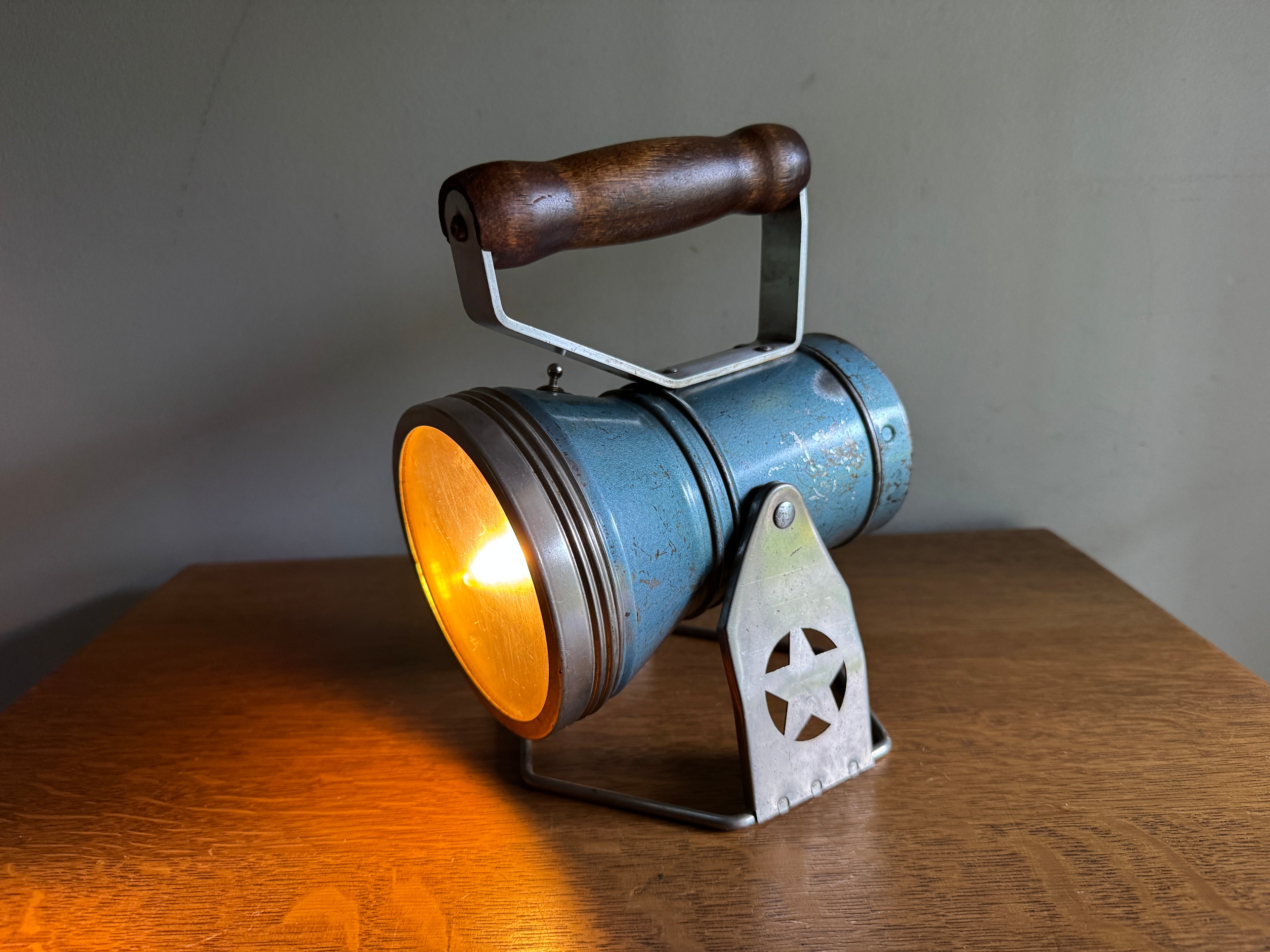 Vtg Blue Metal Railroad Lantern from Star Headlight & Lantern Co. Lamp ~ Upcycled Lamp