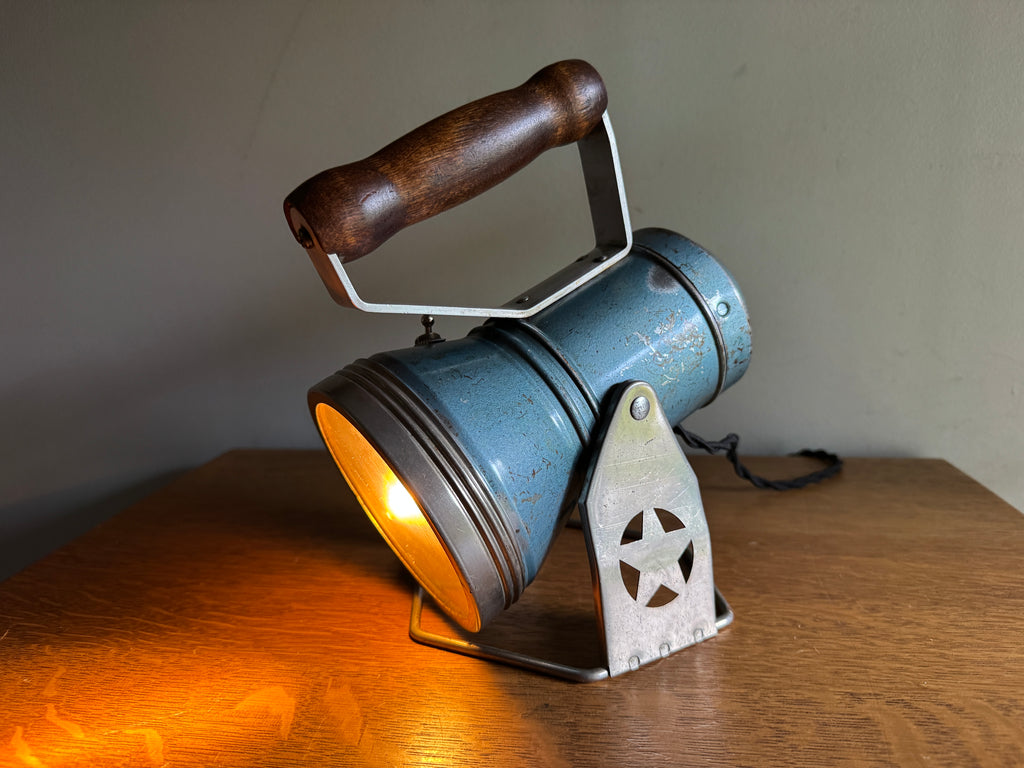 Vtg Blue Metal Railroad Lantern from Star Headlight & Lantern Co. Lamp ~ Upcycled Lamp