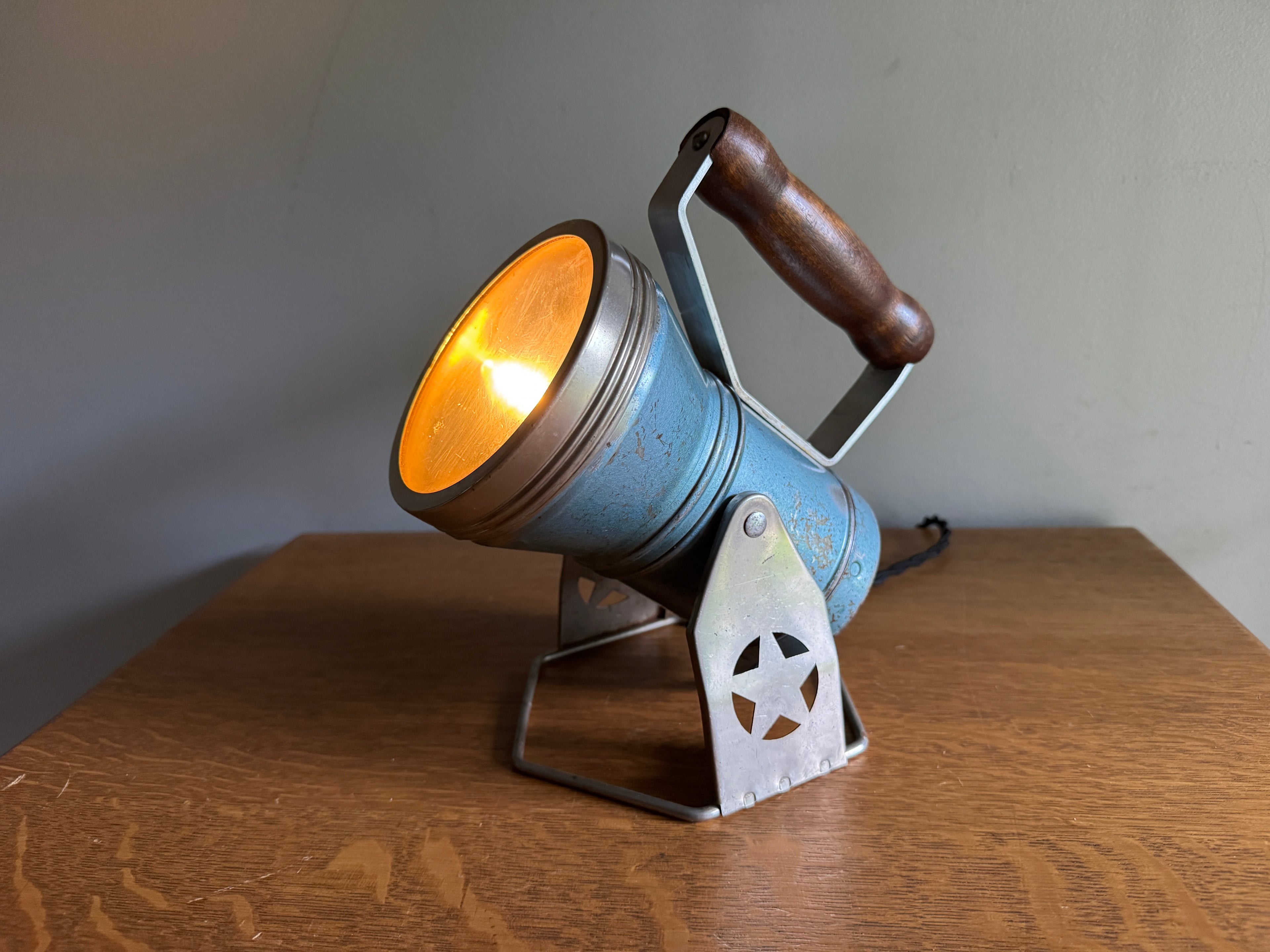 Vtg Blue Metal Railroad Lantern from Star Headlight & Lantern Co. Lamp ~ Upcycled Lamp