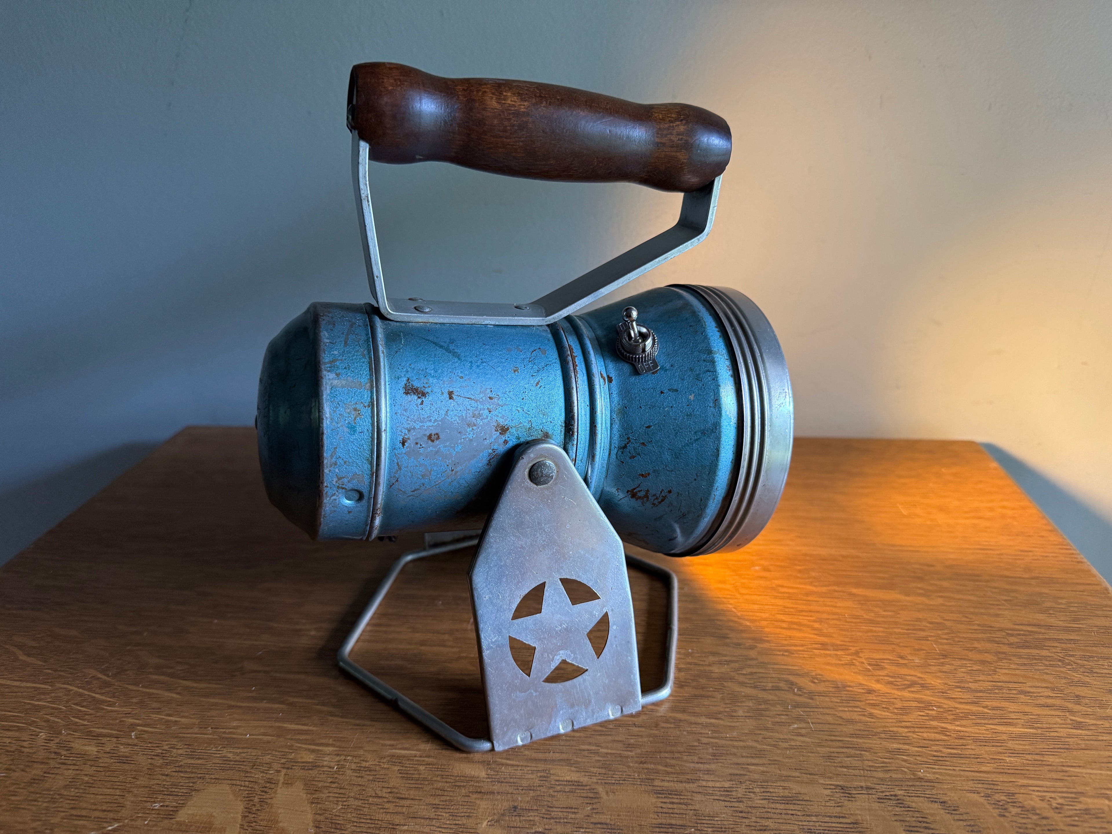 Vtg Blue Metal Railroad Lantern from Star Headlight & Lantern Co. Lamp ~ Upcycled Lamp