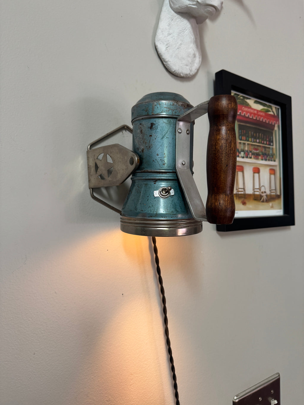 Vtg Blue Metal Railroad Lantern from Star Headlight & Lantern Co. Lamp ~ Upcycled Lamp