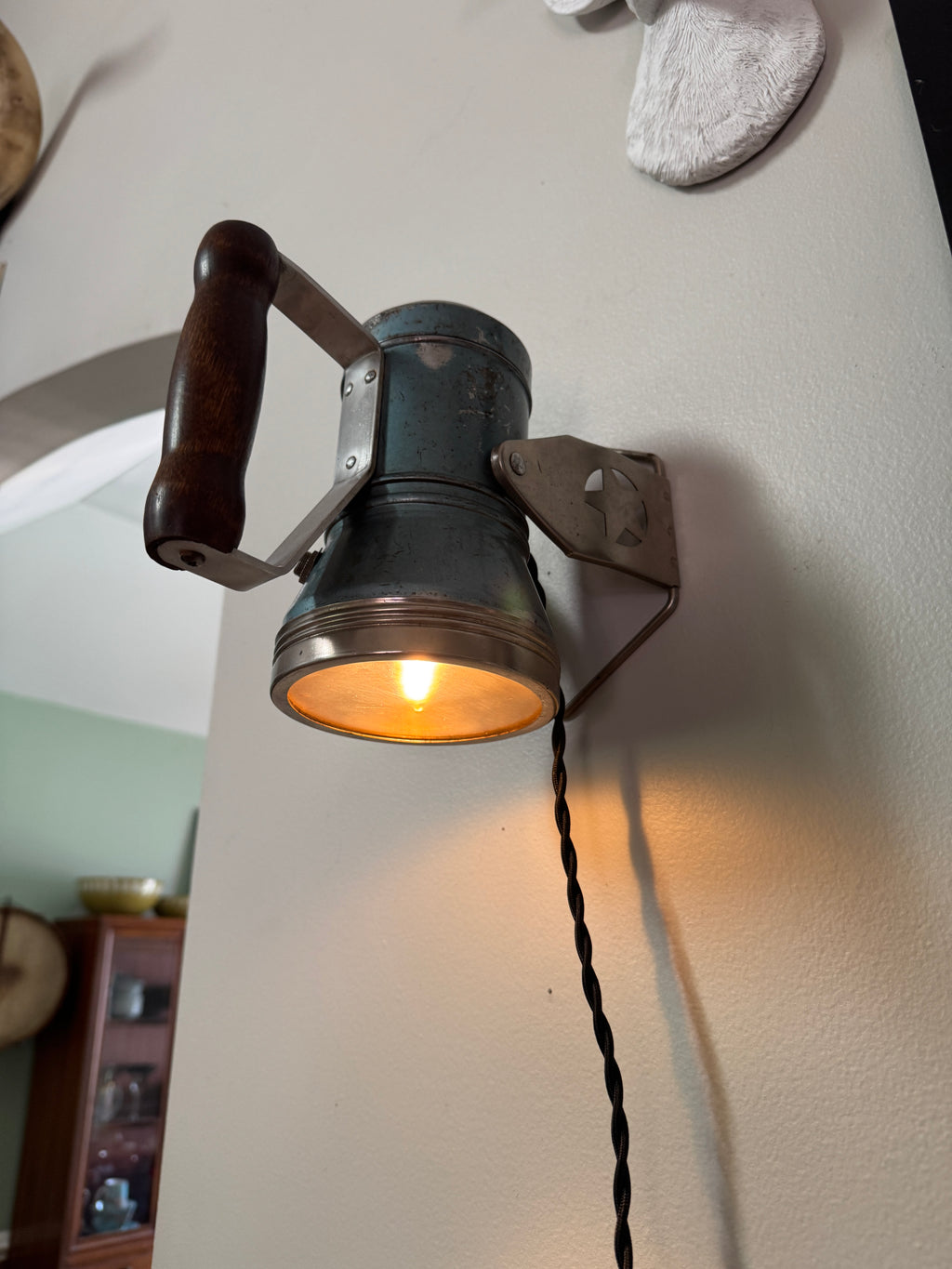 Vtg Blue Metal Railroad Lantern from Star Headlight & Lantern Co. Lamp ~ Upcycled Lamp