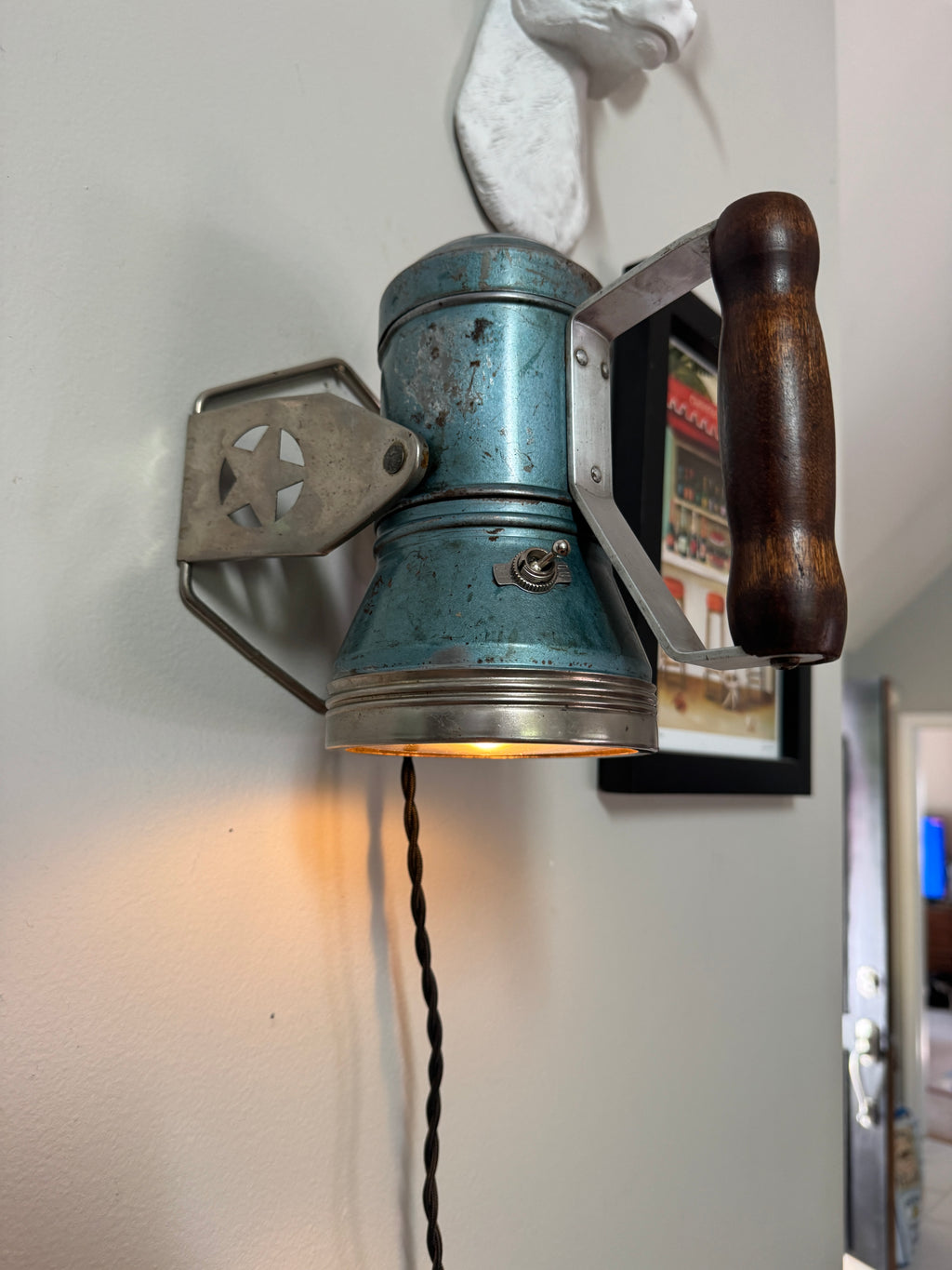 Vtg Blue Metal Railroad Lantern from Star Headlight & Lantern Co. Lamp ~ Upcycled Lamp
