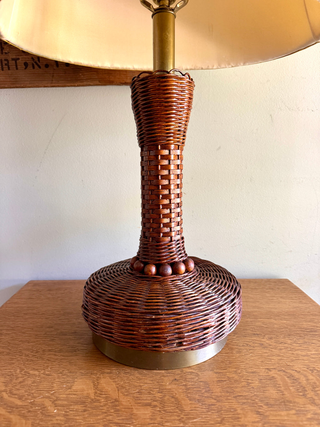 MCM Heyco Wicker Table Lamp ~ Rattan and Brass Tone Table Lamp ~ Shade Not Included
