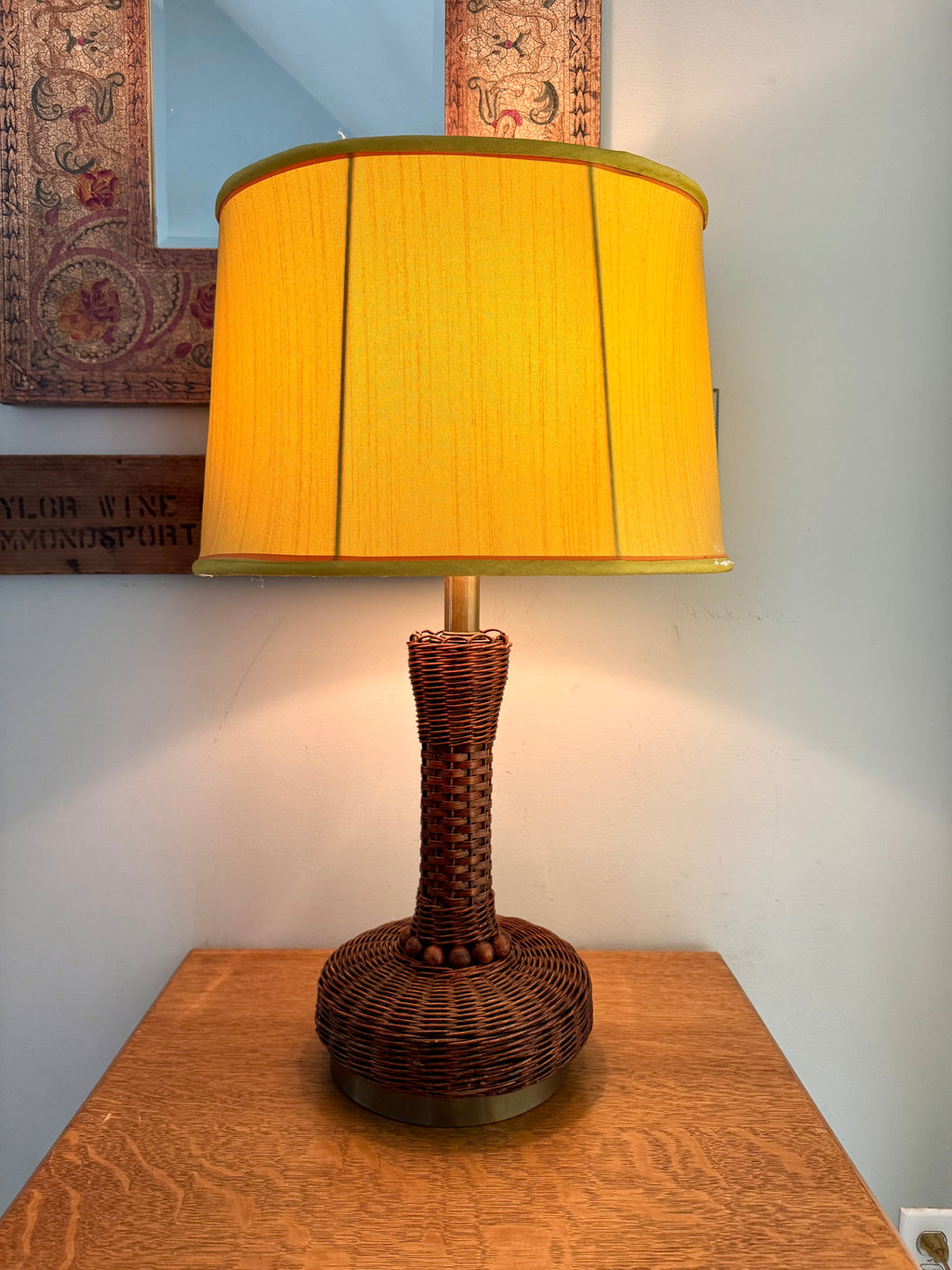 MCM Heyco Wicker Table Lamp ~ Rattan and Brass Tone Table Lamp ~ Shade Not Included