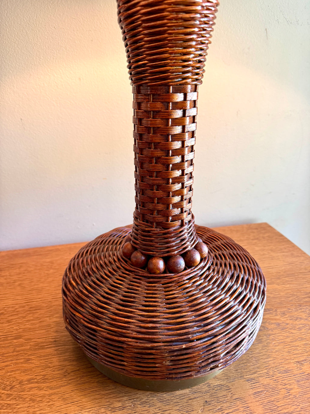MCM Heyco Wicker Table Lamp ~ Rattan and Brass Tone Table Lamp ~ Shade Not Included