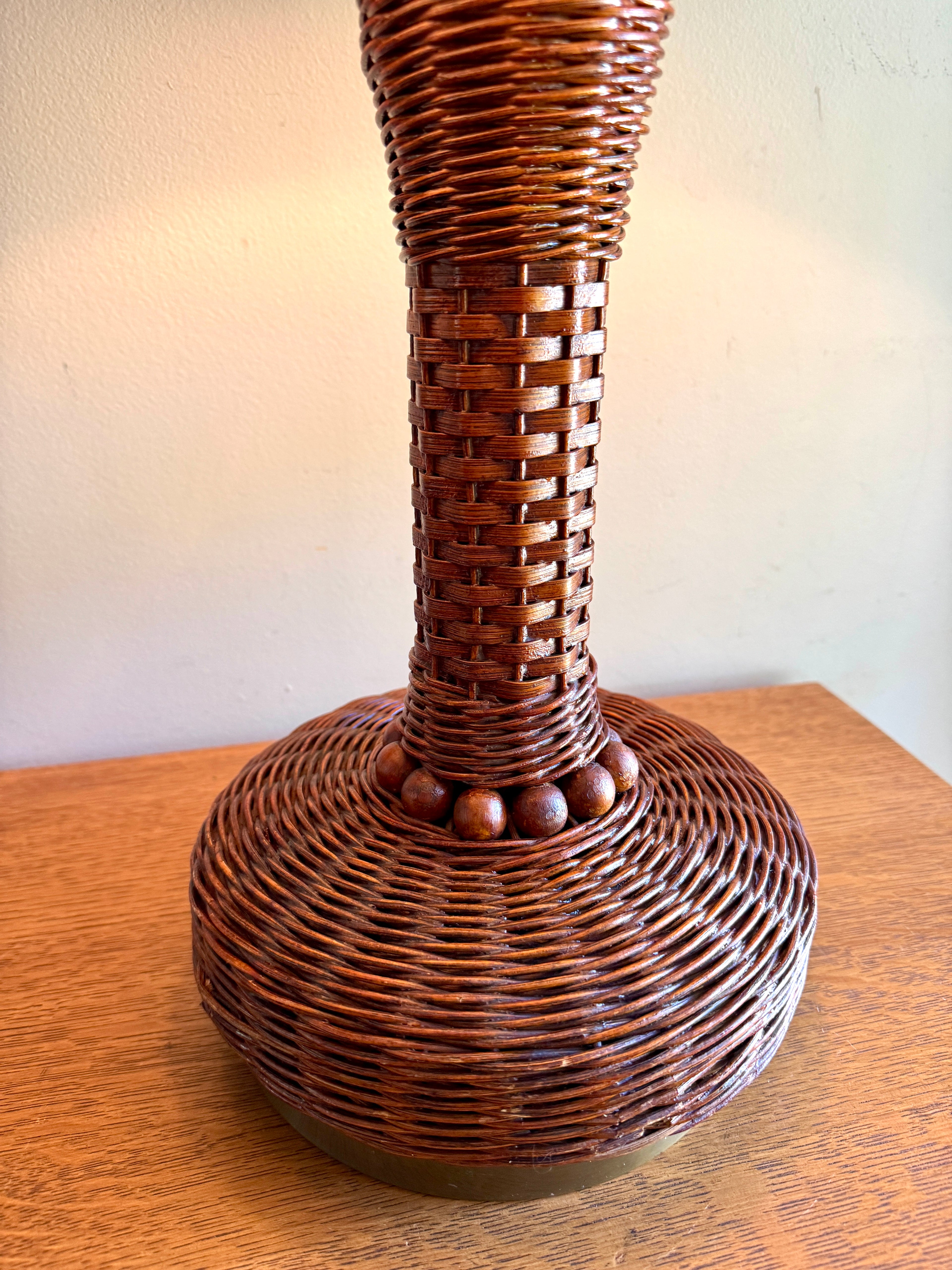 MCM Heyco Wicker Table Lamp ~ Rattan and Brass Tone Table Lamp ~ Shade Not Included