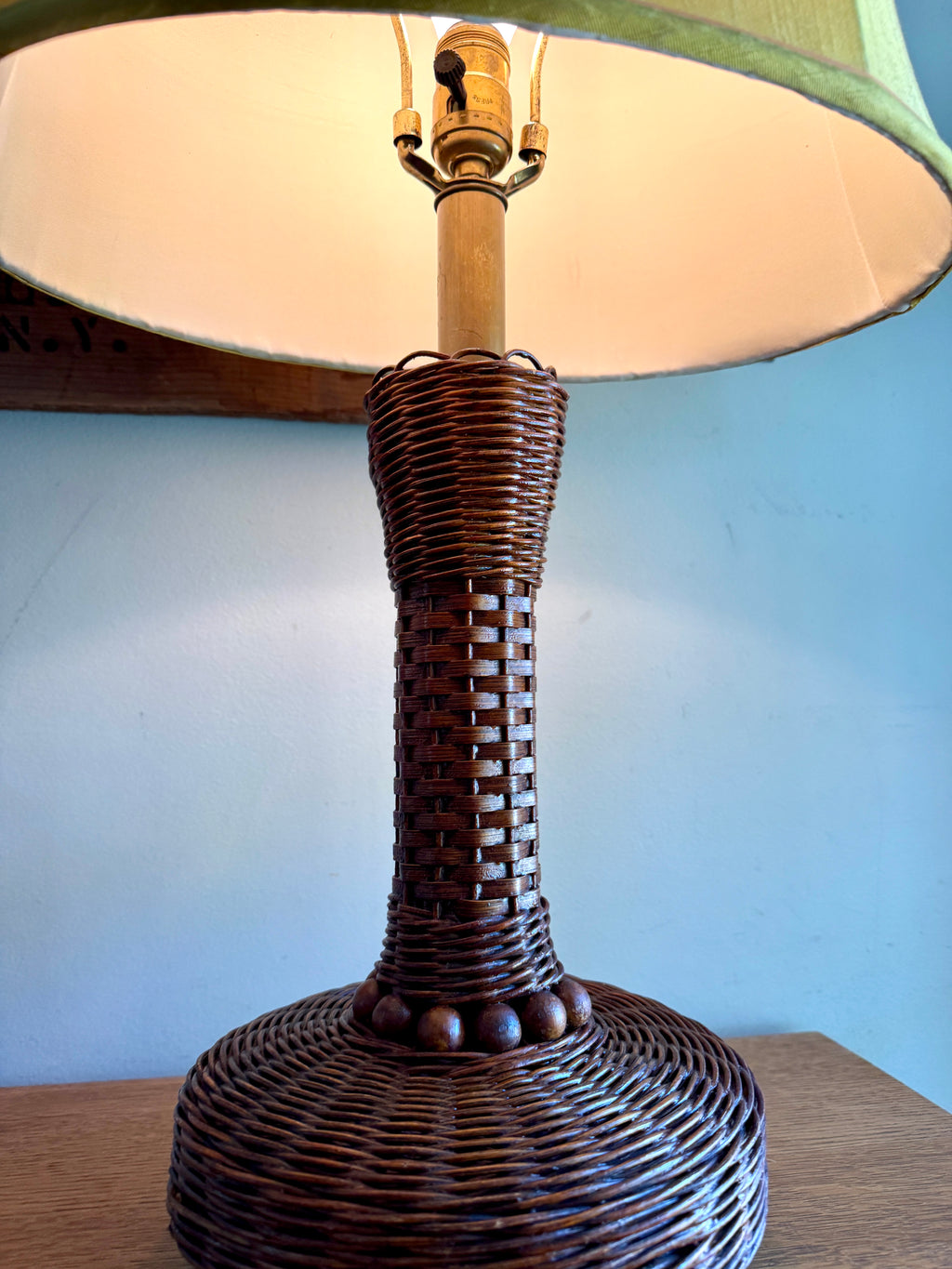 MCM Heyco Wicker Table Lamp ~ Rattan and Brass Tone Table Lamp ~ Shade Not Included