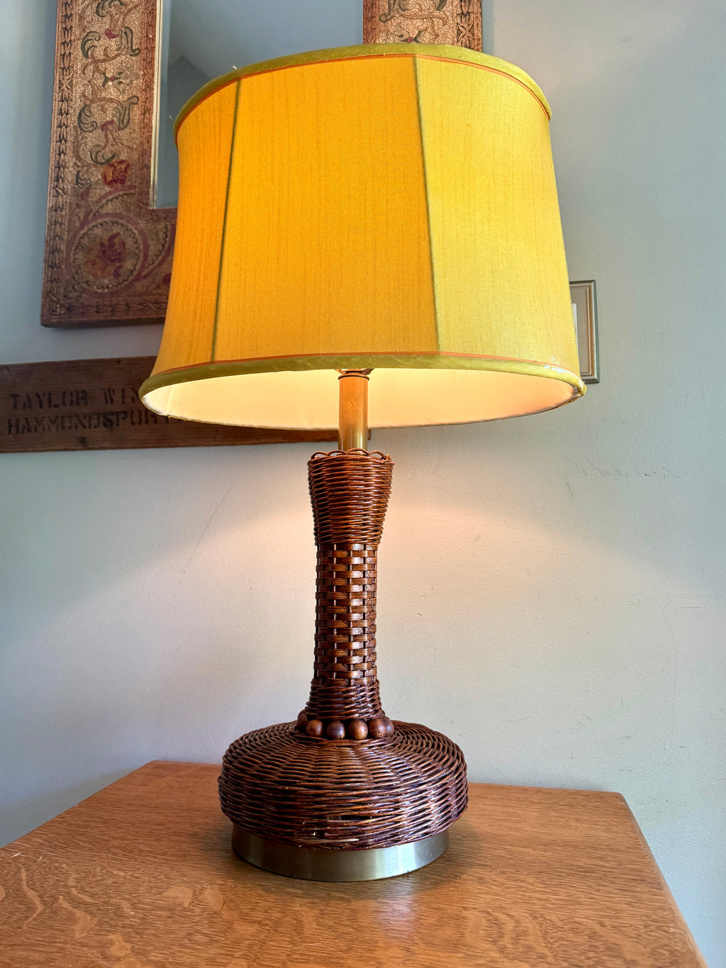 MCM Heyco Wicker Table Lamp ~ Rattan and Brass Tone Table Lamp ~ Shade Not Included