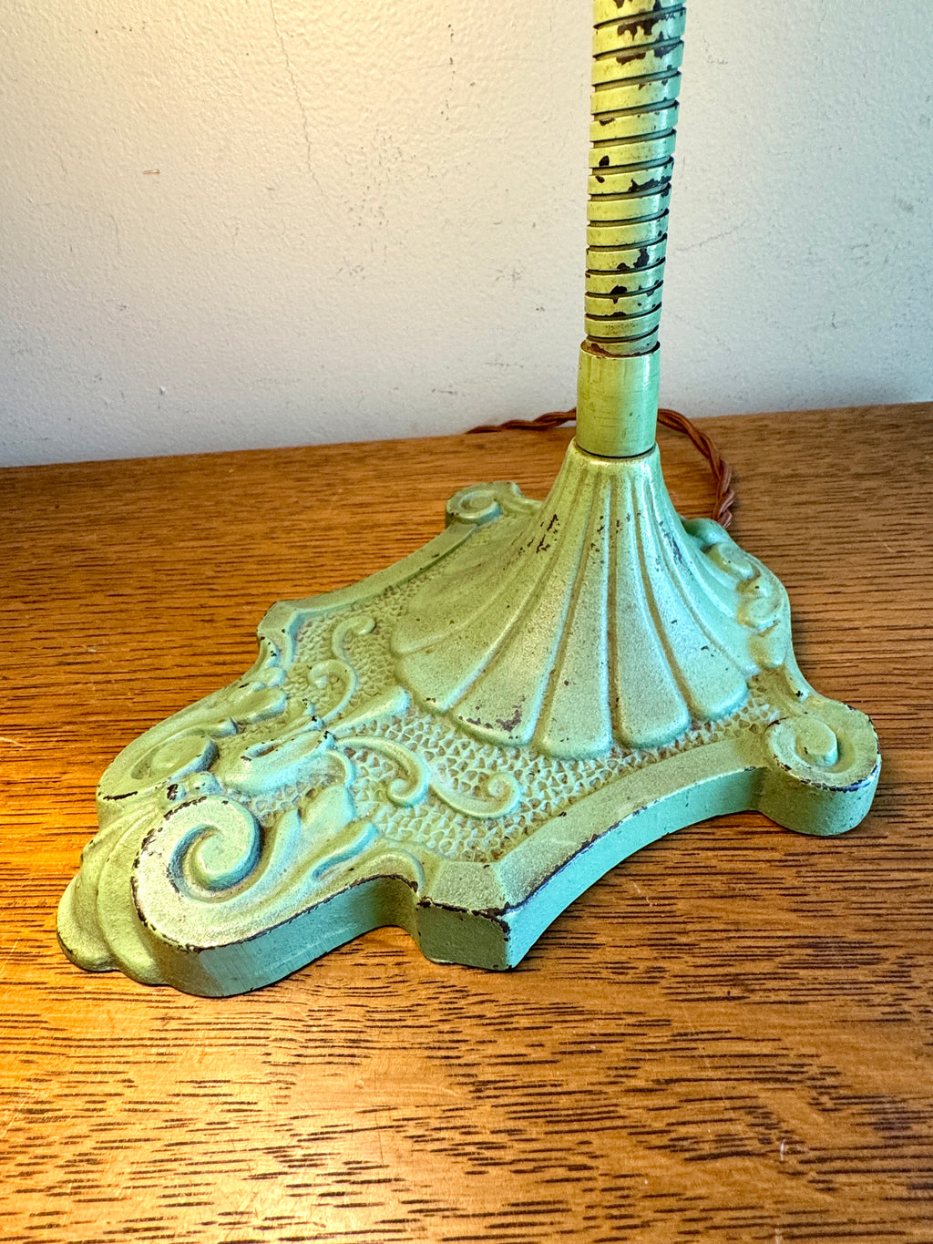 Vtg Green Cast Iron Gooseneck Lamp With Milkglass Shade ~ Ornate Cast Iron Desk Lamp