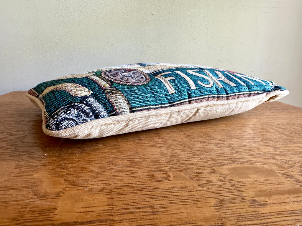 "I'd Rather Be Fishing" Decorative Tapestry Pillow ~ Needlepoint Style Fishing Pillow