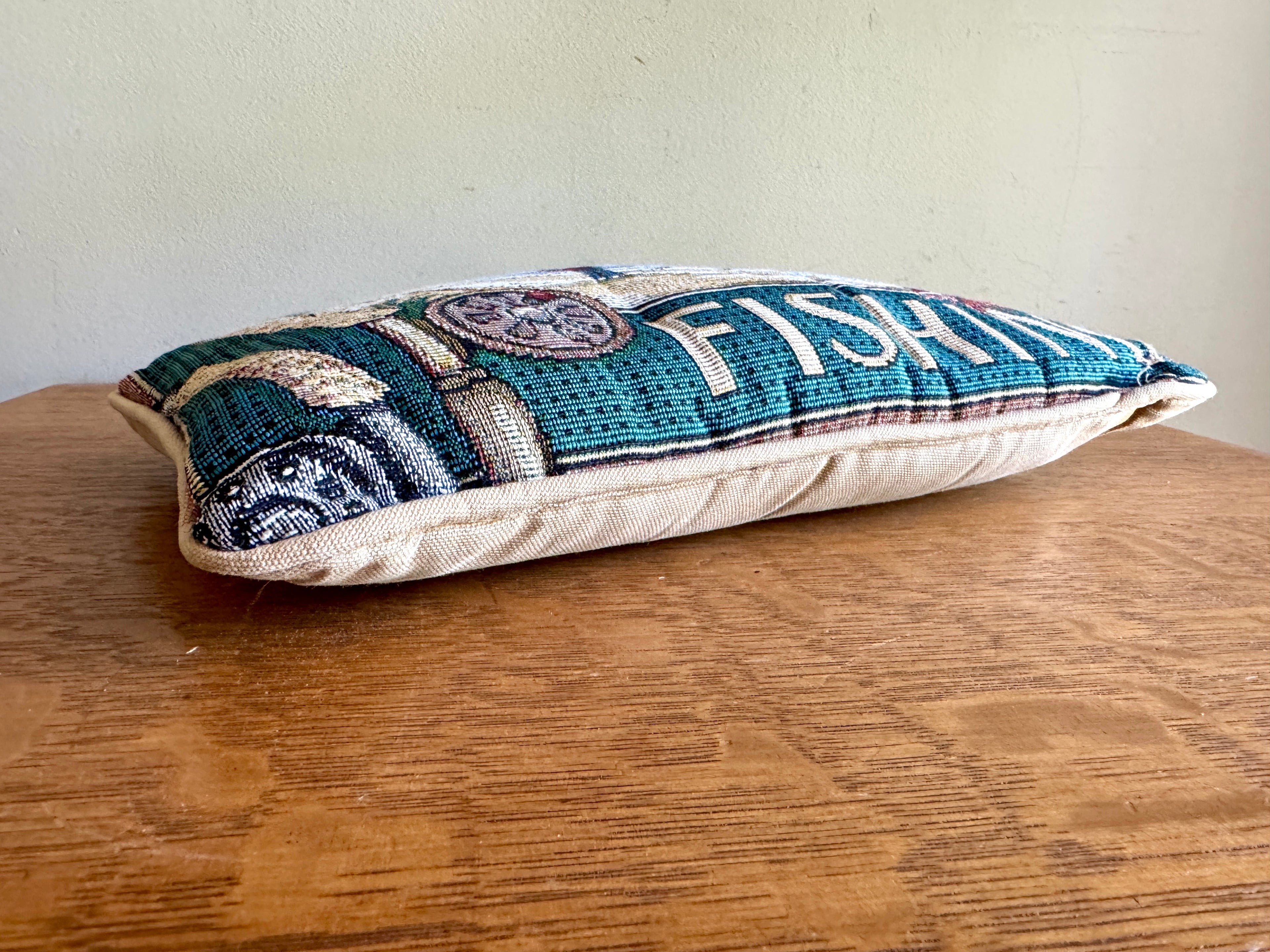 "I'd Rather Be Fishing" Decorative Tapestry Pillow ~ Needlepoint Style Fishing Pillow