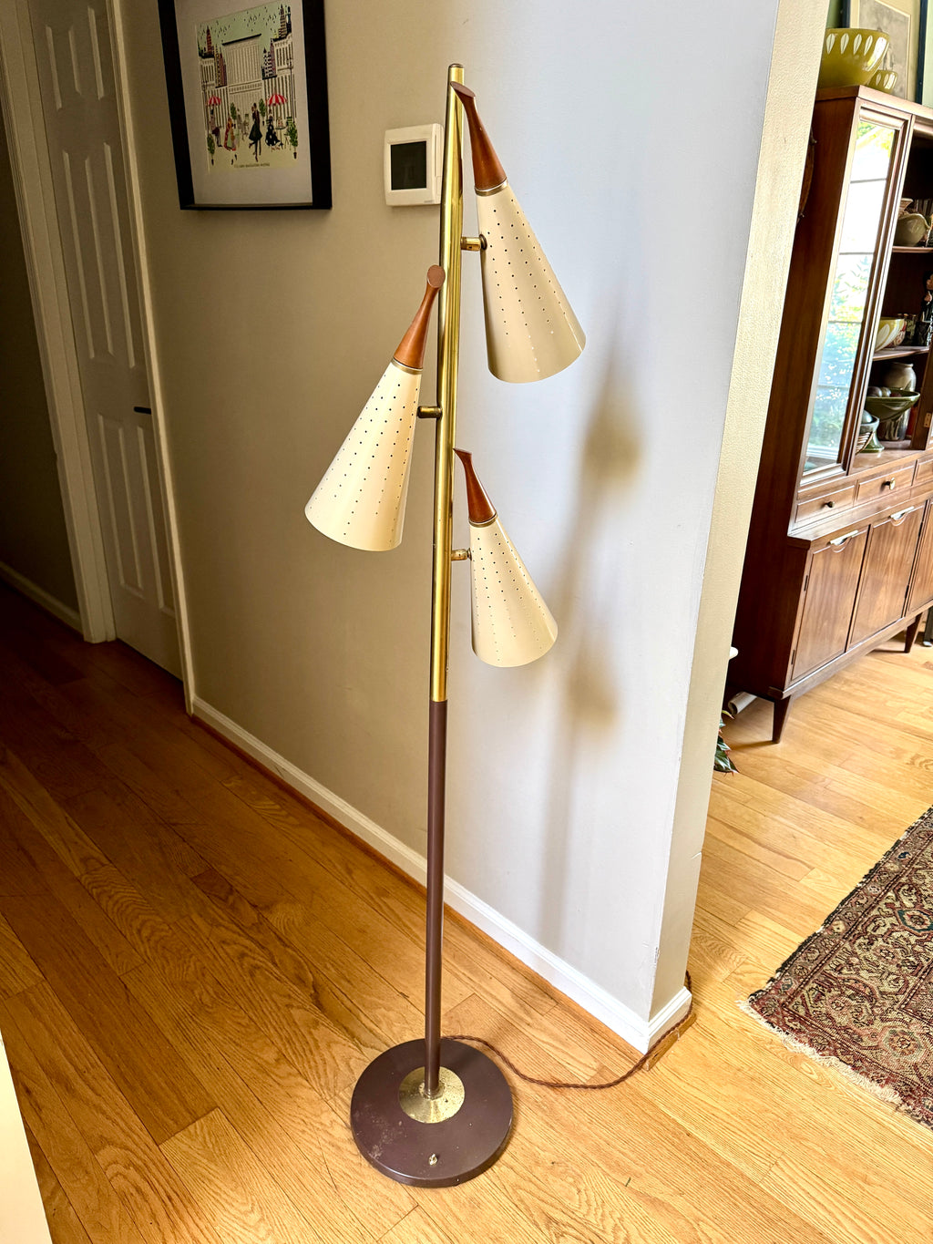 Vtg MCM Danish 3 Cone Shade Floor Lamp ~ 3 Bullet Shade MCM Floor Lamp