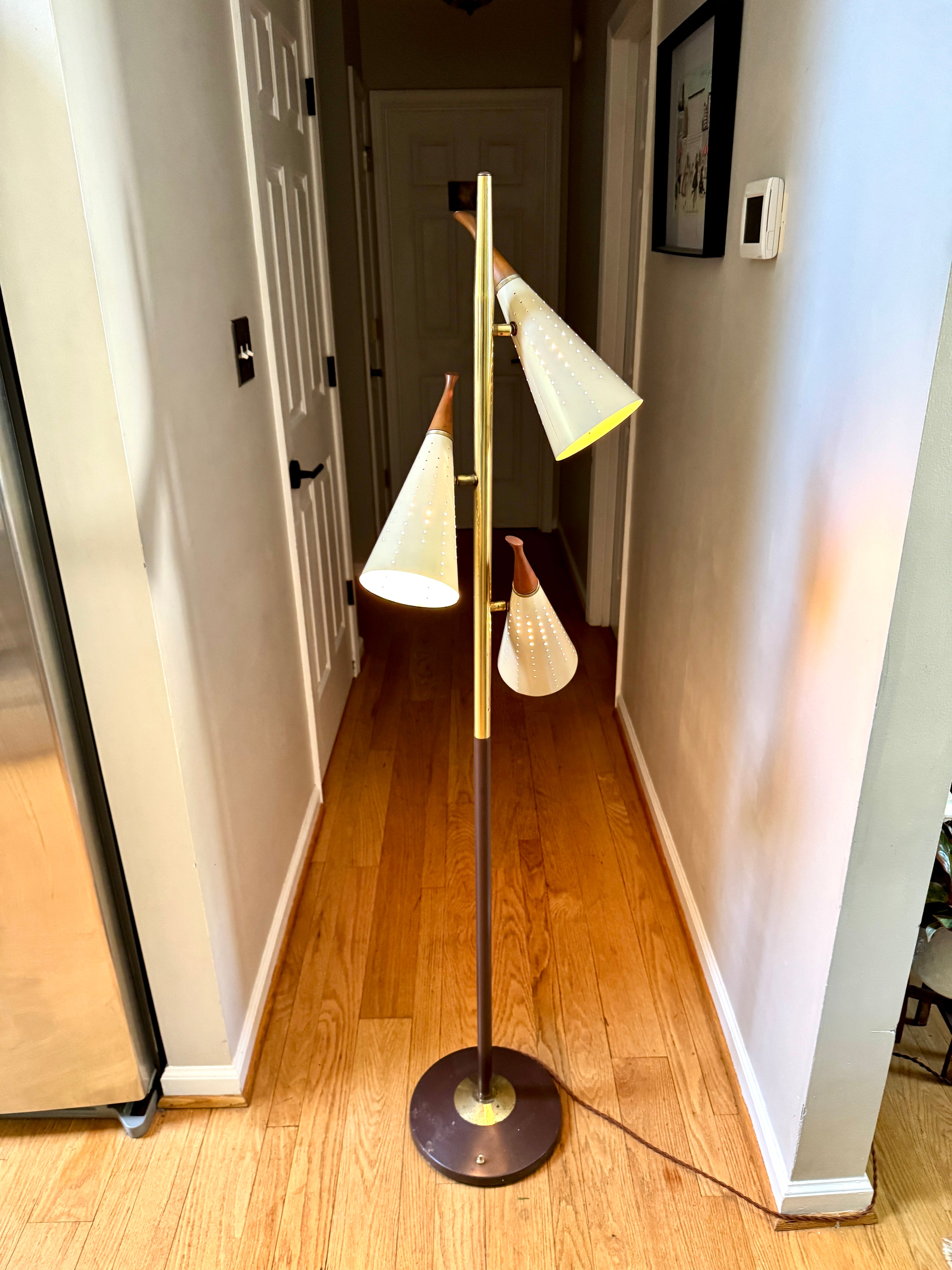 Vtg MCM Danish 3 Cone Shade Floor Lamp ~ 3 Bullet Shade MCM Floor Lamp