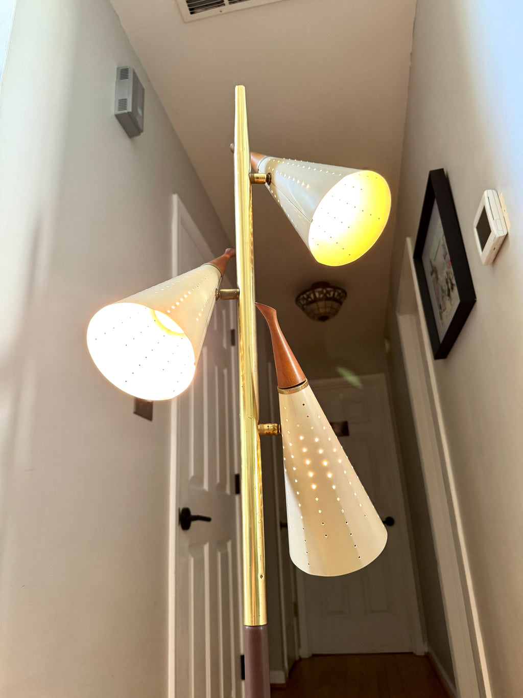 Vtg MCM Danish 3 Cone Shade Floor Lamp ~ 3 Bullet Shade MCM Floor Lamp